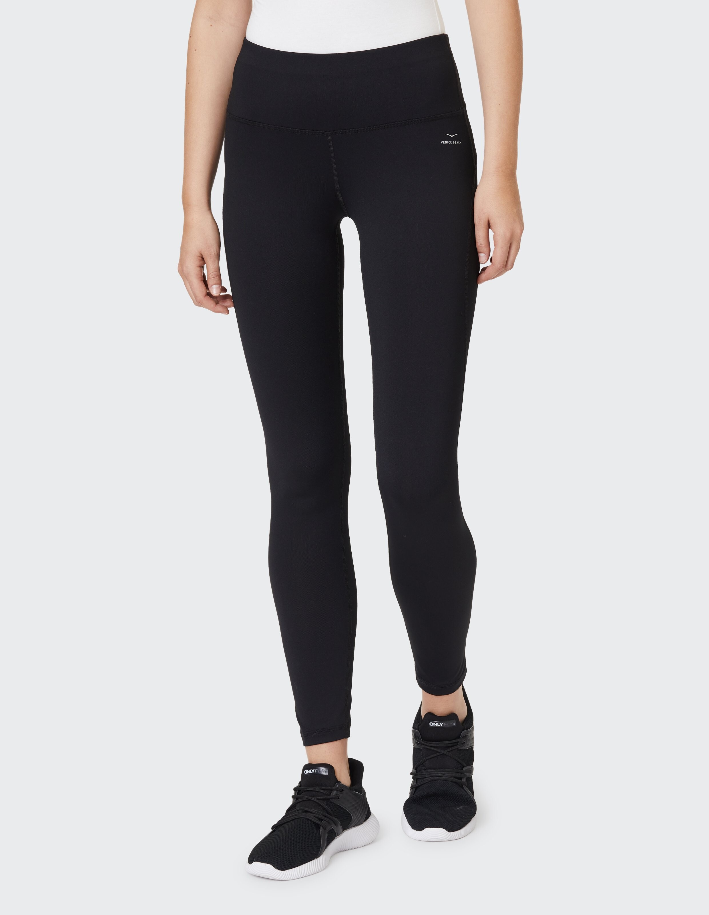 Schwarze Leggings mit hohem Bund für Damen, perfekt für Freizeitkleidung und Workouts.