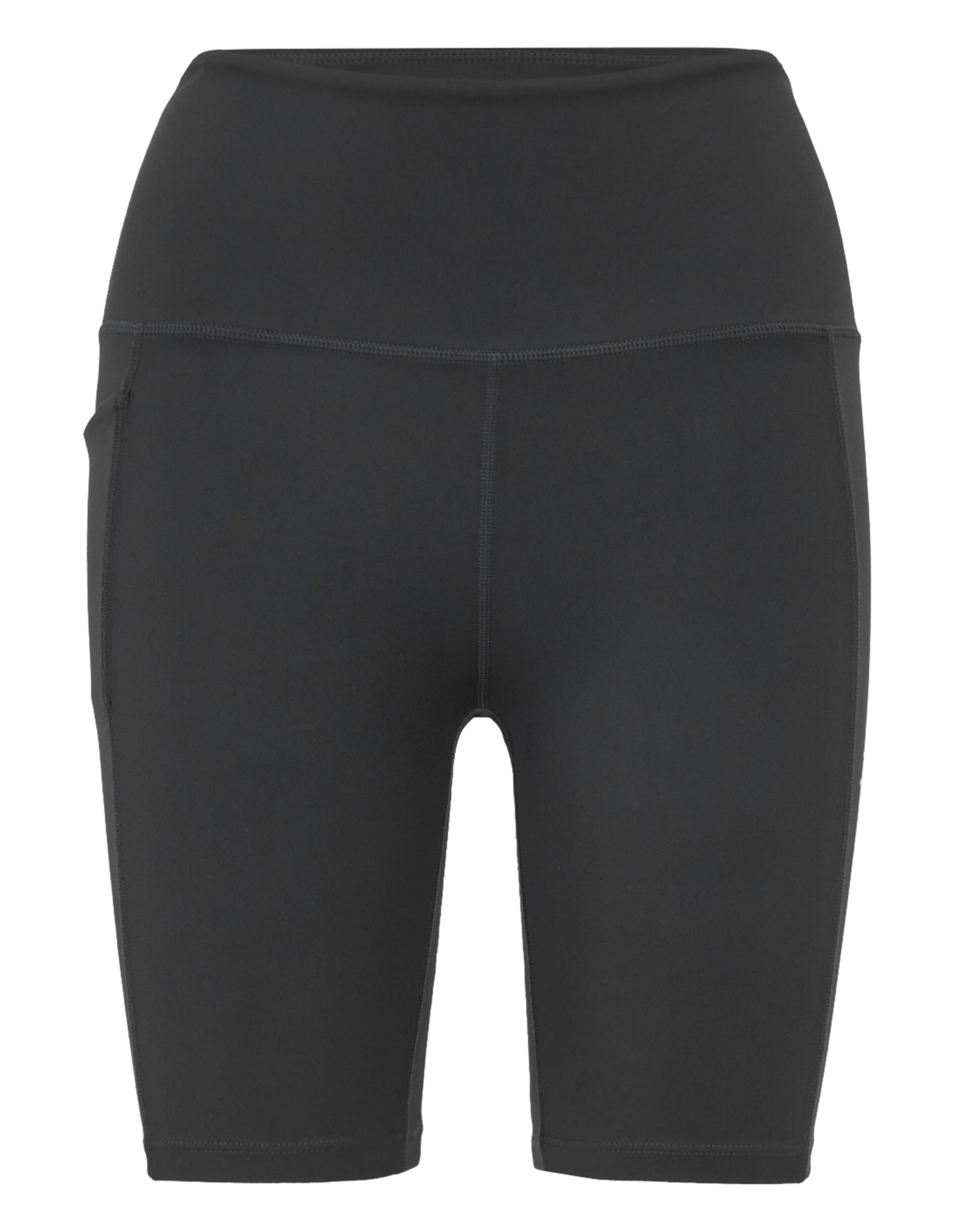 Schwarze Fahrradshorts mit hohem Bund, schlankem Design und bequemer Passform.