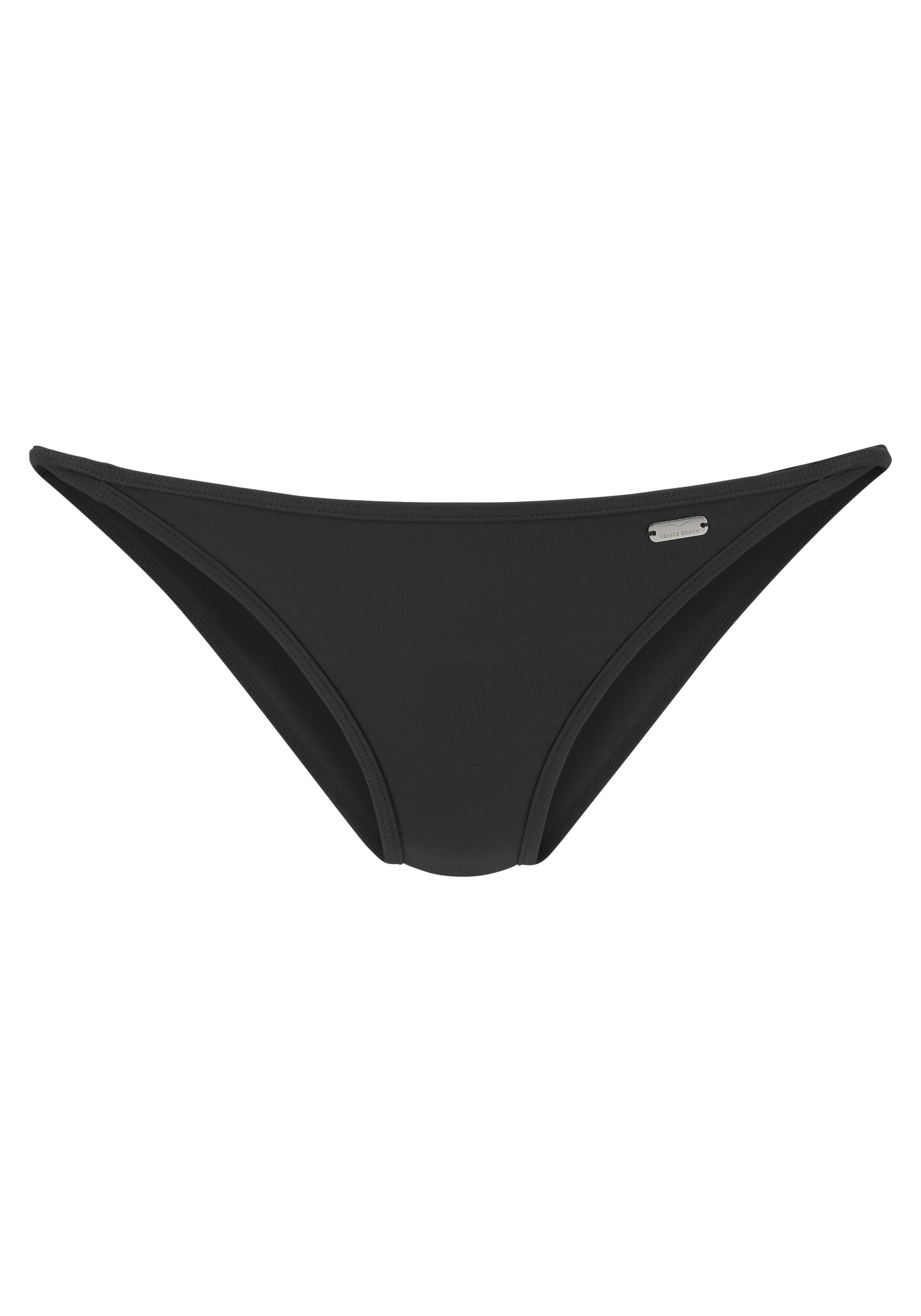 Klassische schwarze Bikinihose mit elegantem Design und dezentem Branding.