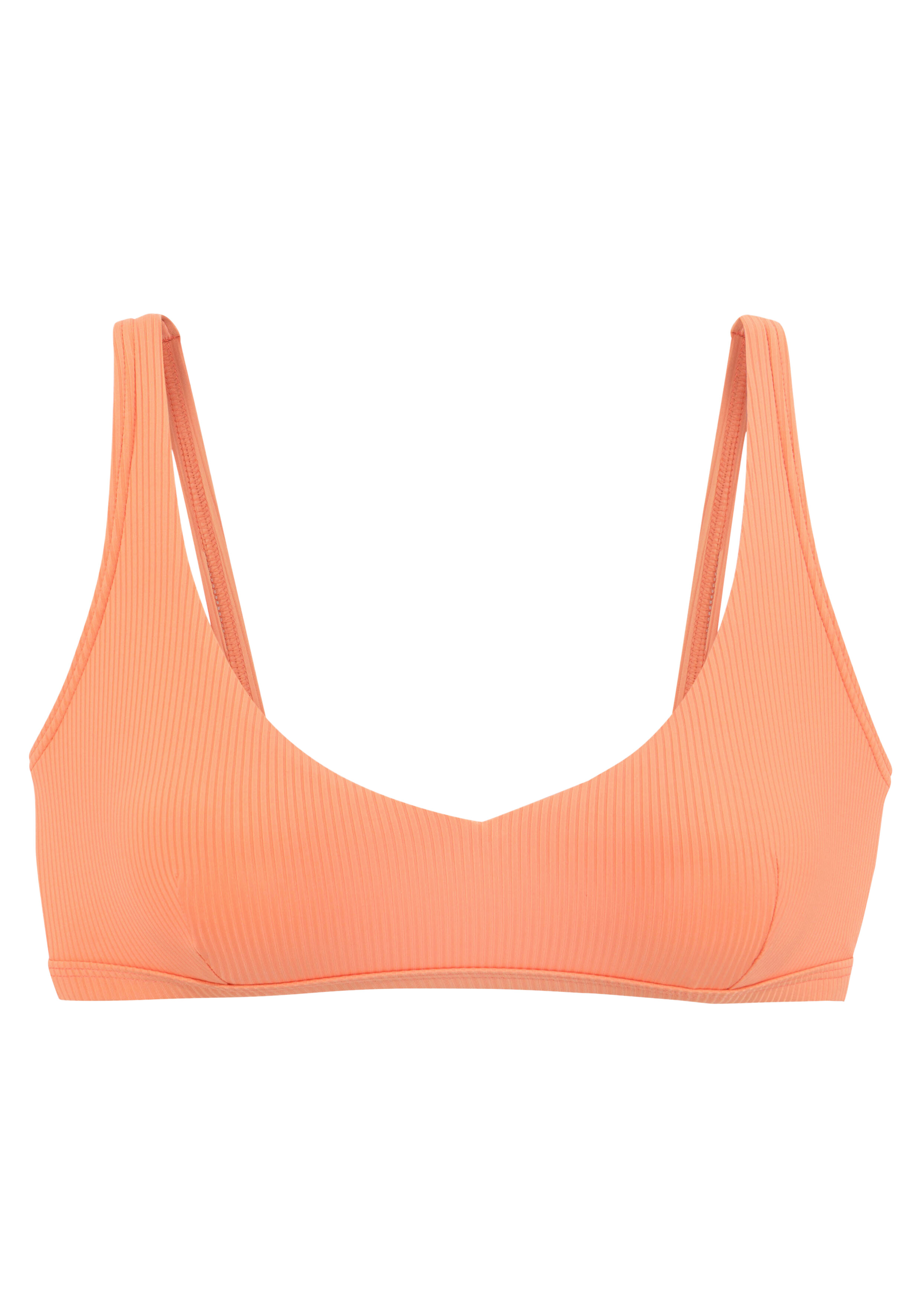 Pfirsichfarbenes, geripptes Bralette mit breiten Trägern, perfekt für Freizeitkleidung und zum Entspannen.