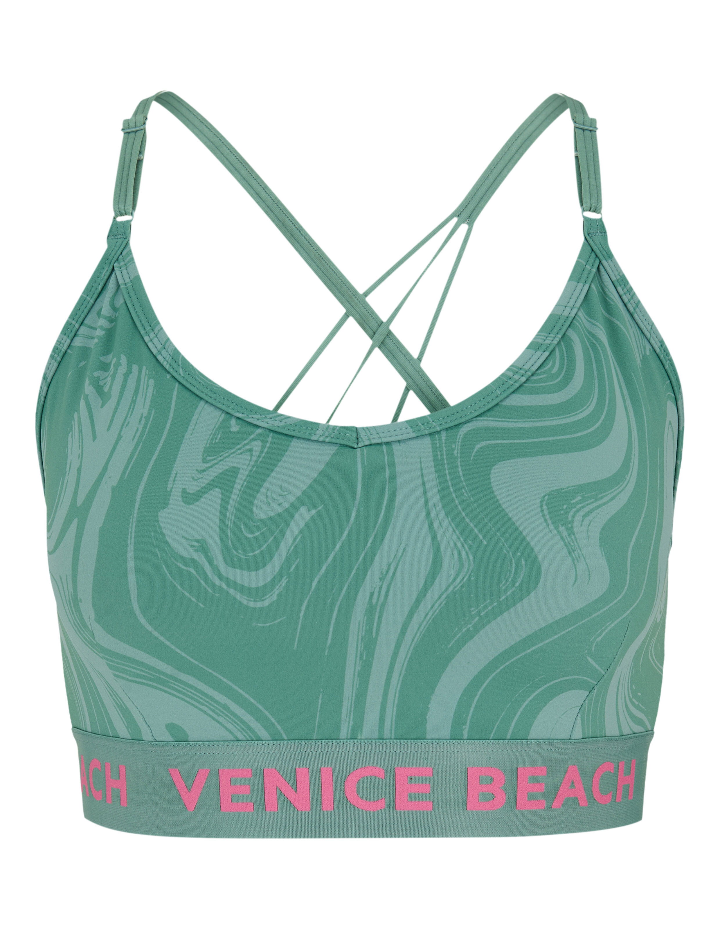 Venice Beach Top Oakley in Grün mit Marmorprint und Logo-Gummiband.