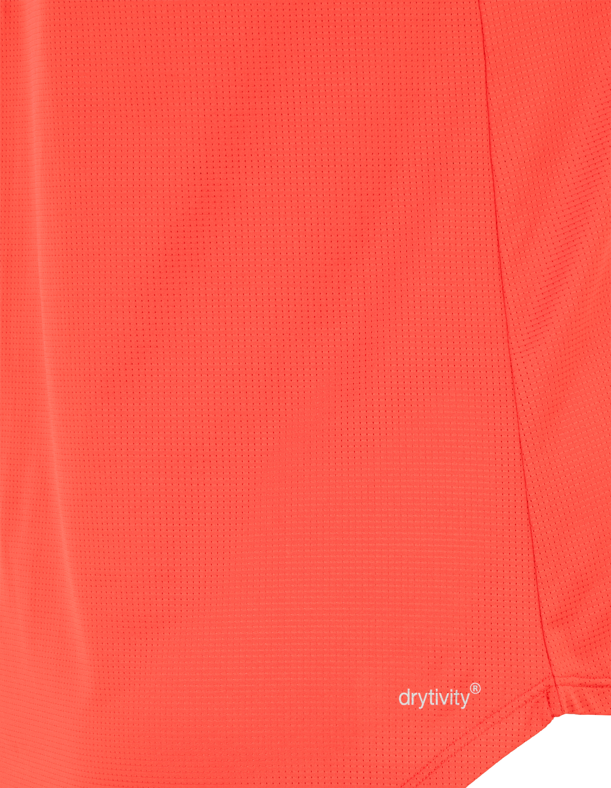 Nahaufnahme eines korallenroten Dry-Fit-Stoffes mit atmungsaktiver Textur.