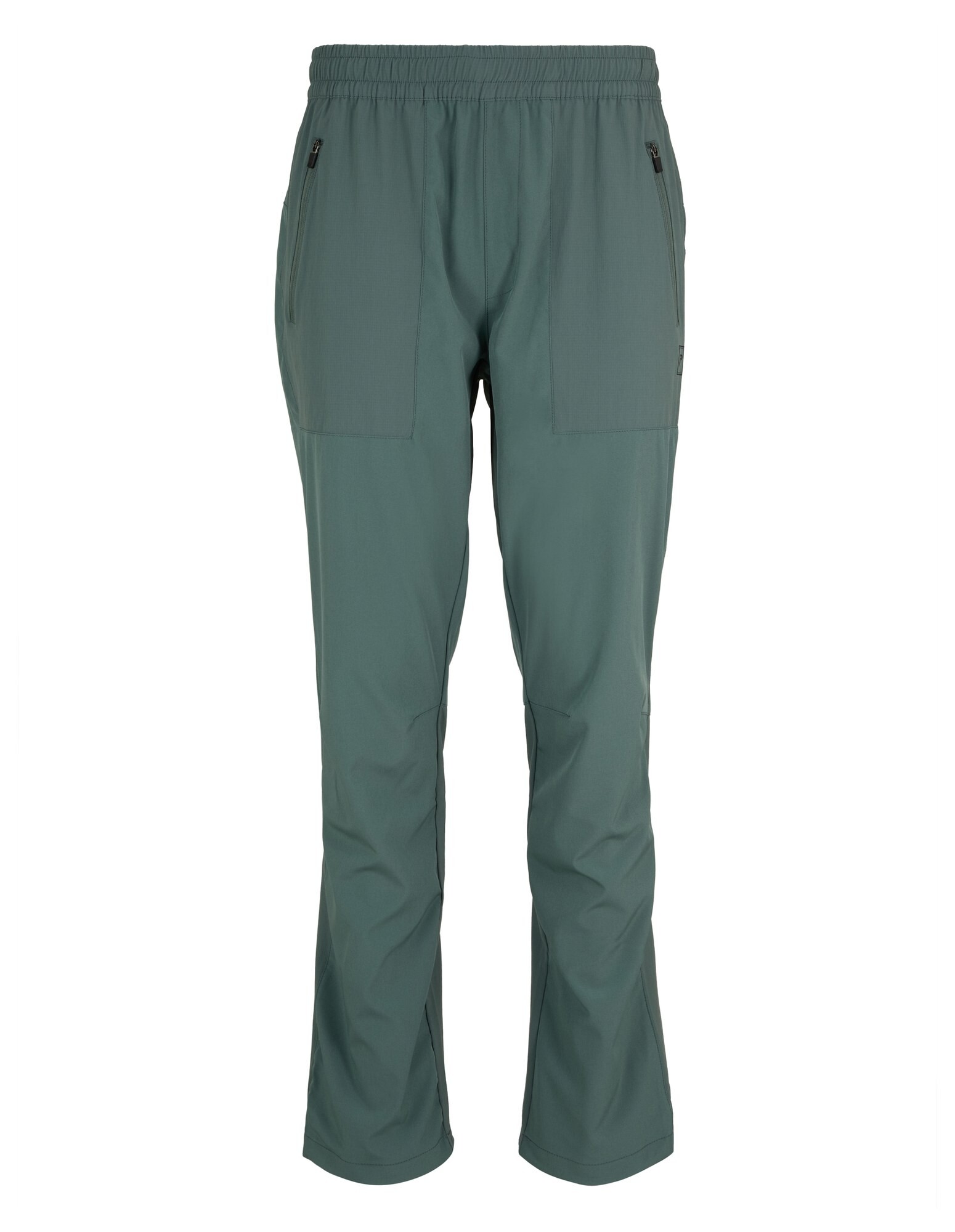 Lässige grüne Herrenhose mit elastischem Bund und Seitentaschen.
