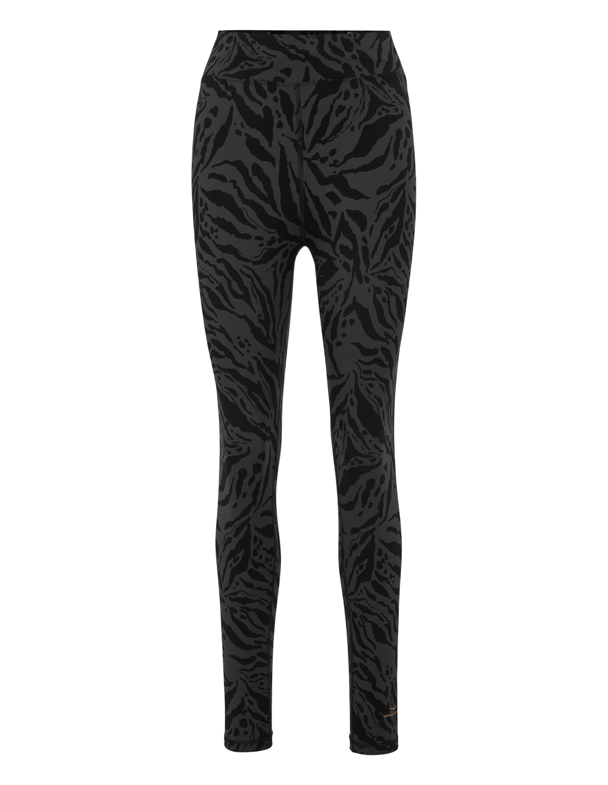 Schwarz-graue Leggings mit Tigermuster und bequemem hohem Bund.
