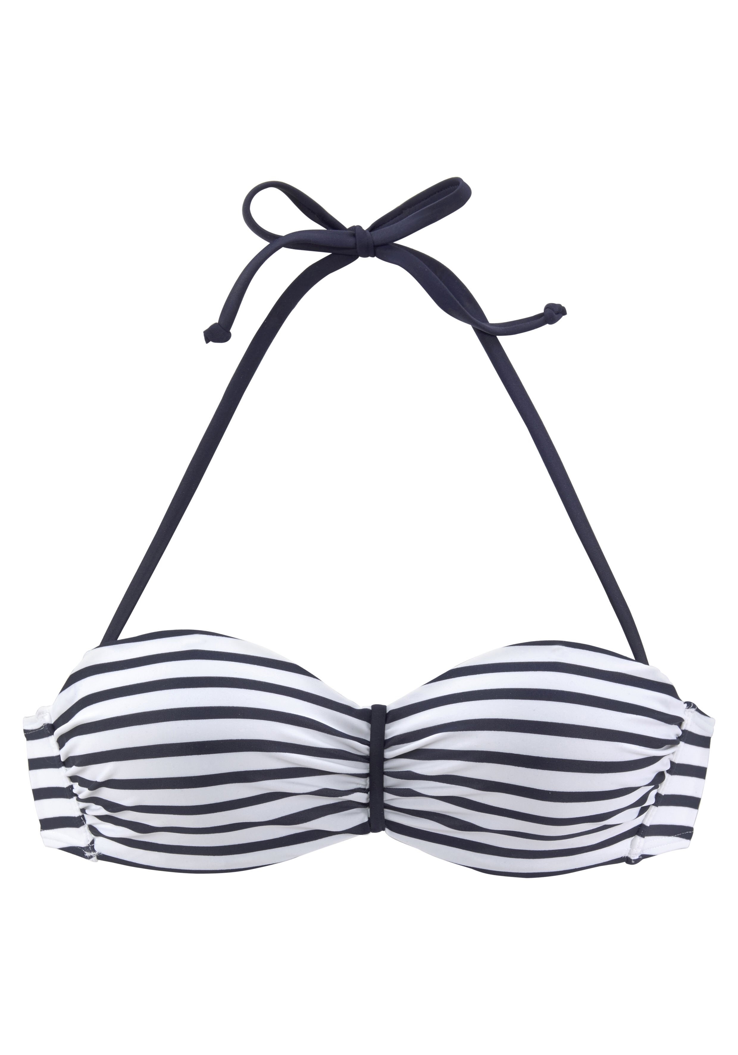 Venice Beach Bikini-Top Luna mit marineblauen und weißen Streifen und Neckholder.