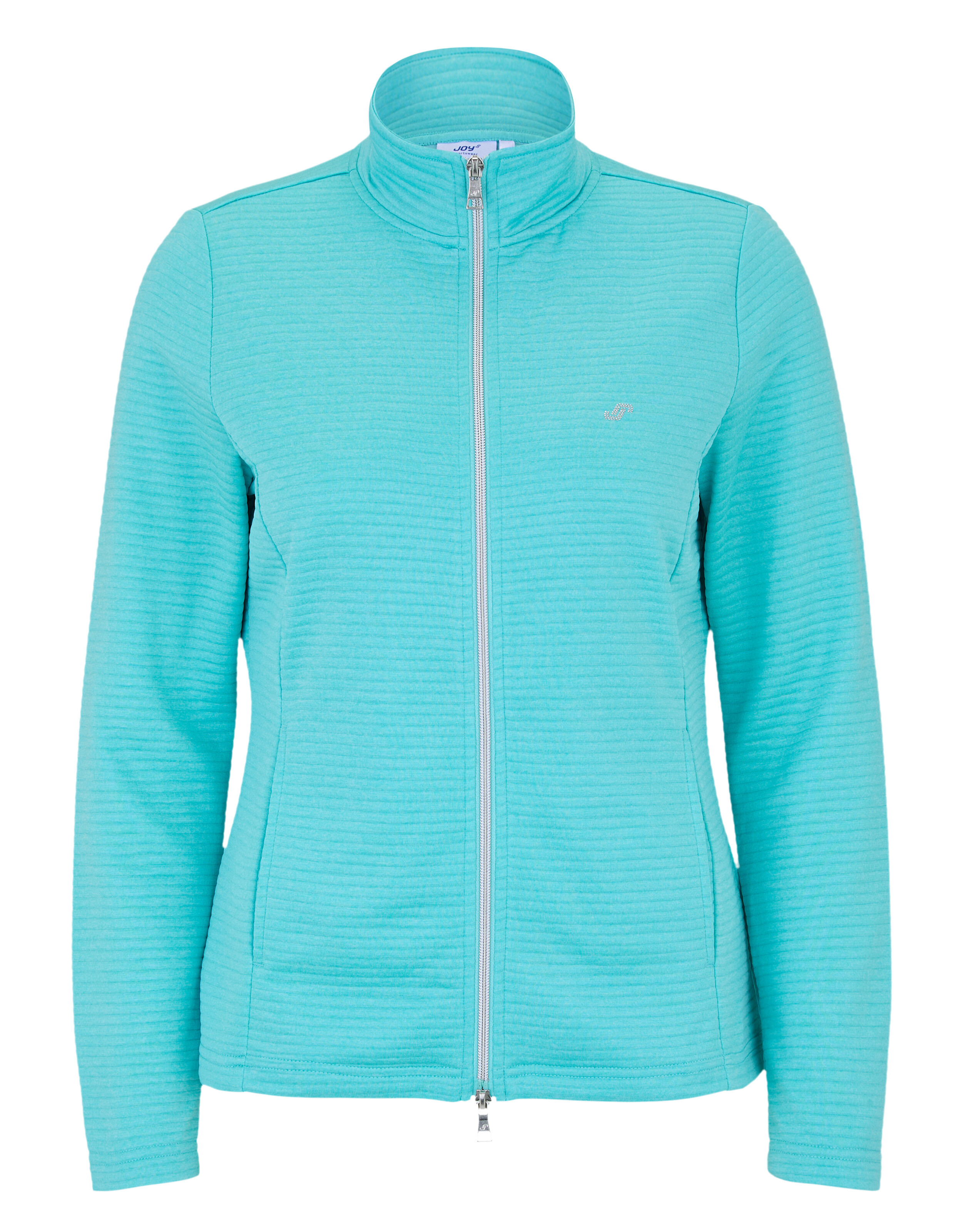 Hellblaue Jacke mit Reißverschluss und Strukturmuster, perfekt für die Freizeit.