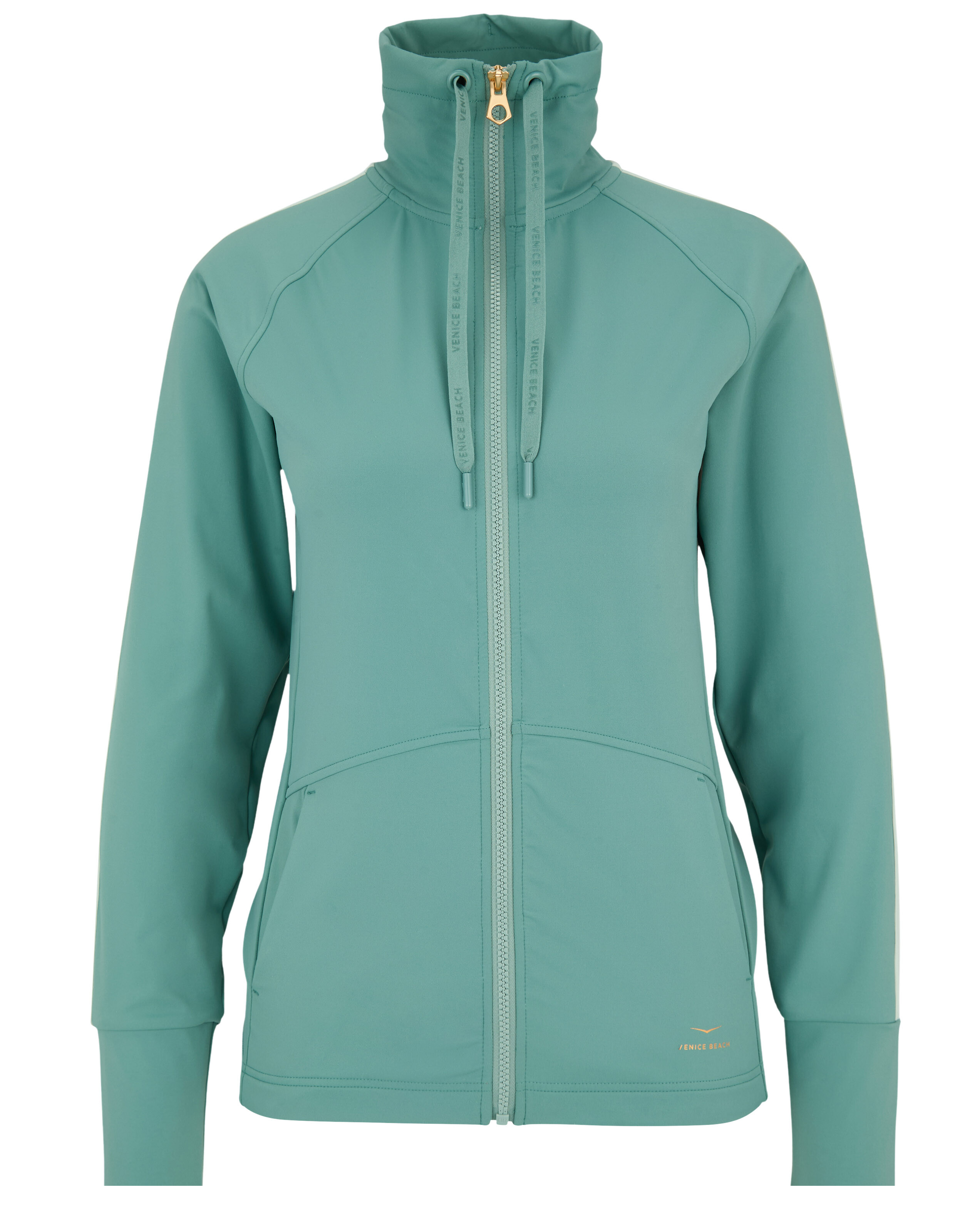 Funktionsjacke „Morris“ von Venice Beach in Blaugrün mit hohem Kragen und durchgehendem Reißverschluss.