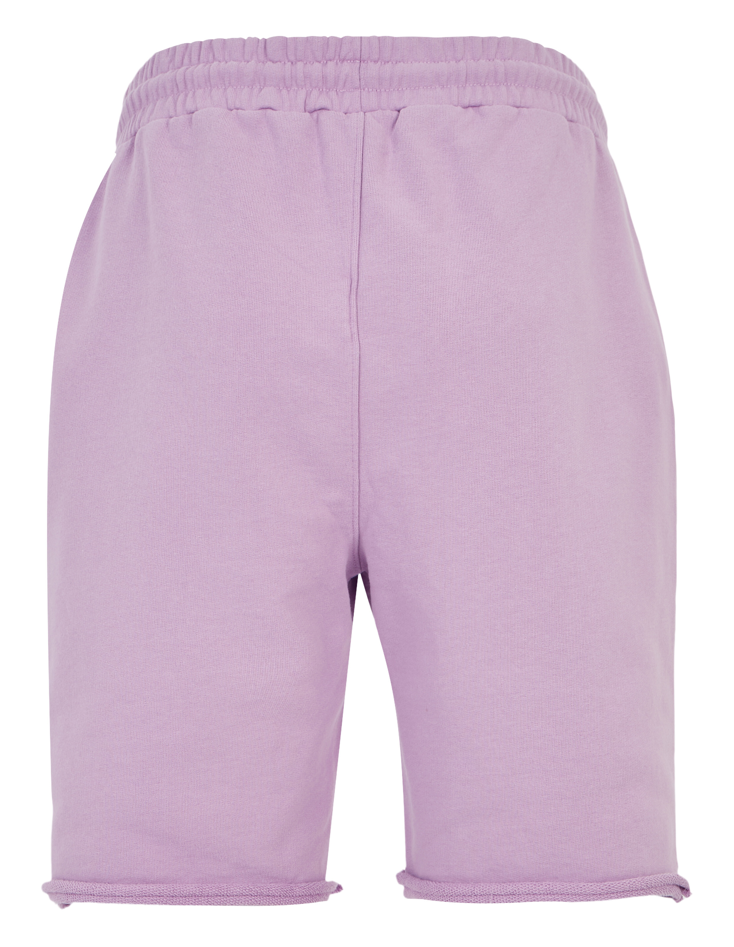 Lila Shorts mit elastischem Bund und umgeschlagenen Säumen, ideal für lässige Anlässe oder sommerliche Freizeitaktivitäten.