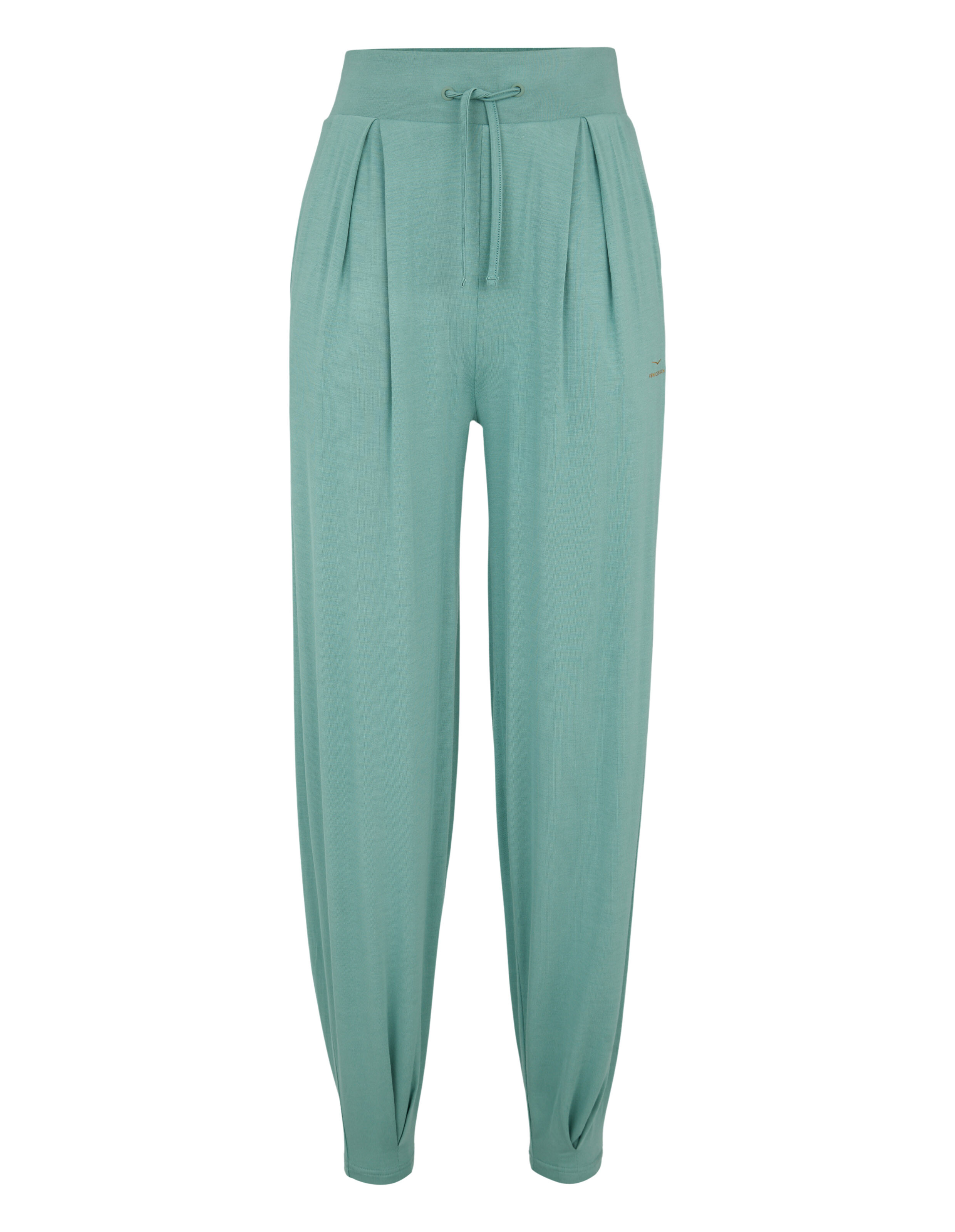 Lässige Lounge-Hose in Salbeigrün mit Kordelzug in der Taille und plissierten Details.
