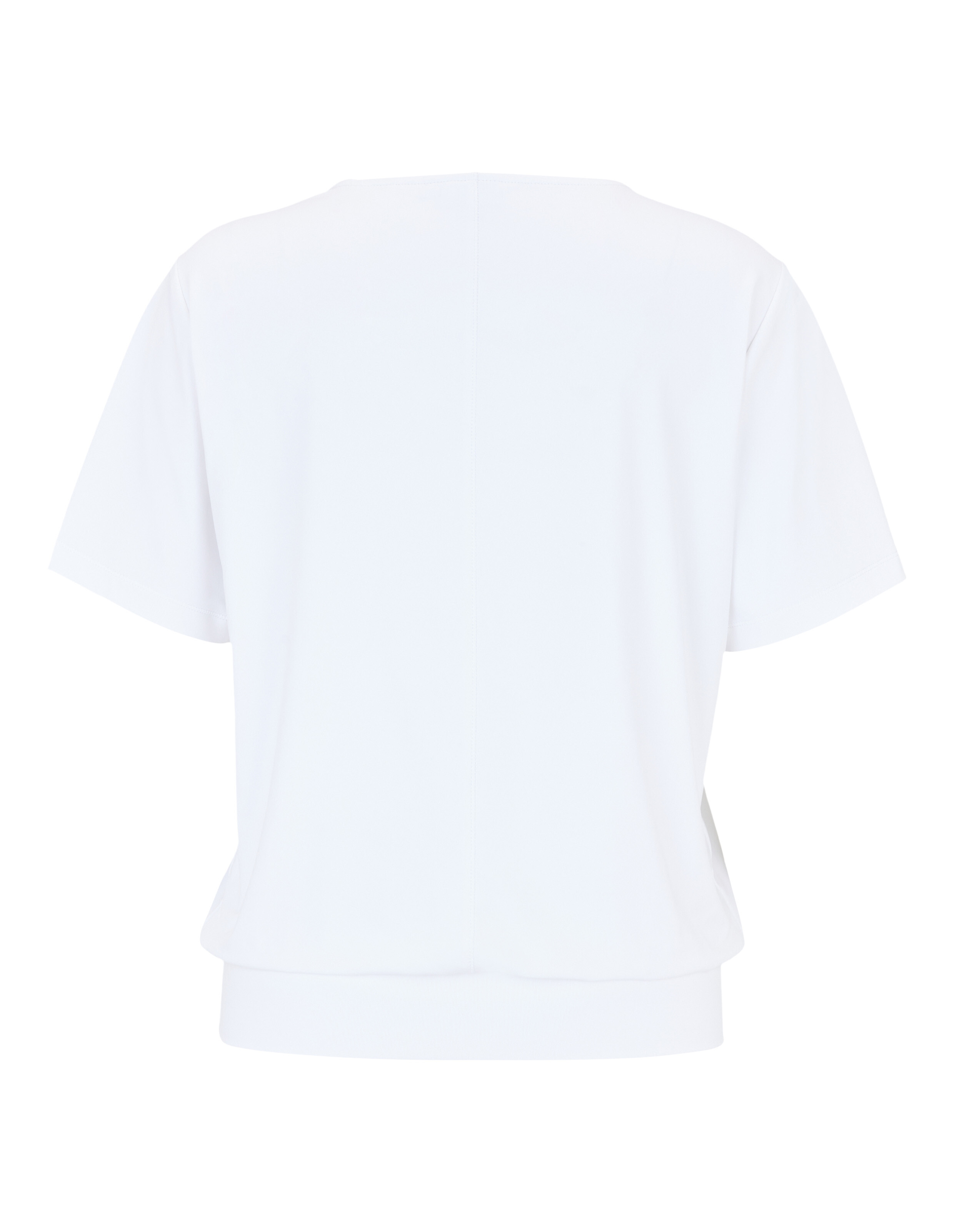 Weißes T-Shirt mit kurzen Ärmeln und elastischem Saum.
