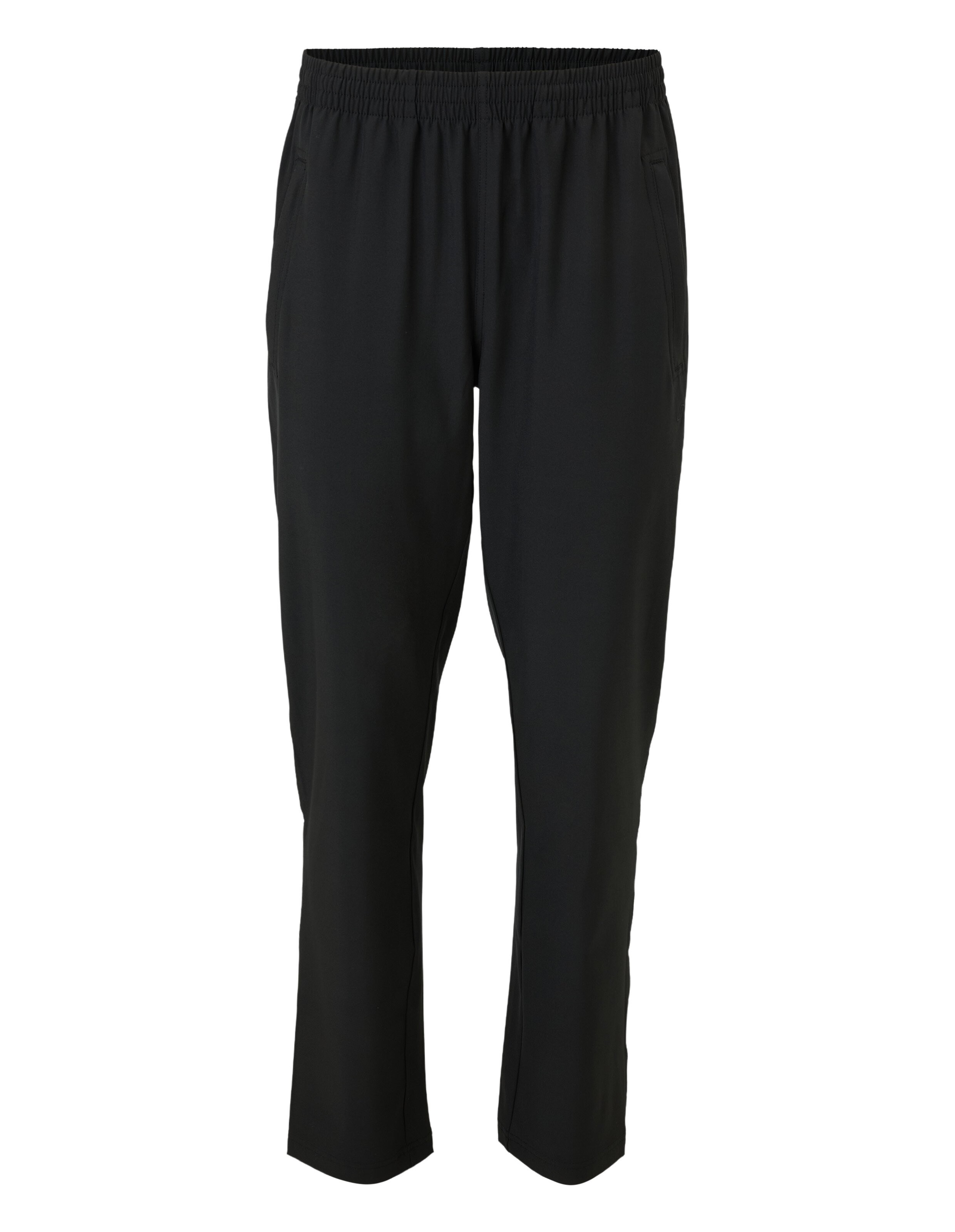 Schwarze Jogginghose mit elastischem Bund und Seitentaschen, schlichtes Design für Komfort und Freizeitaktivitäten.