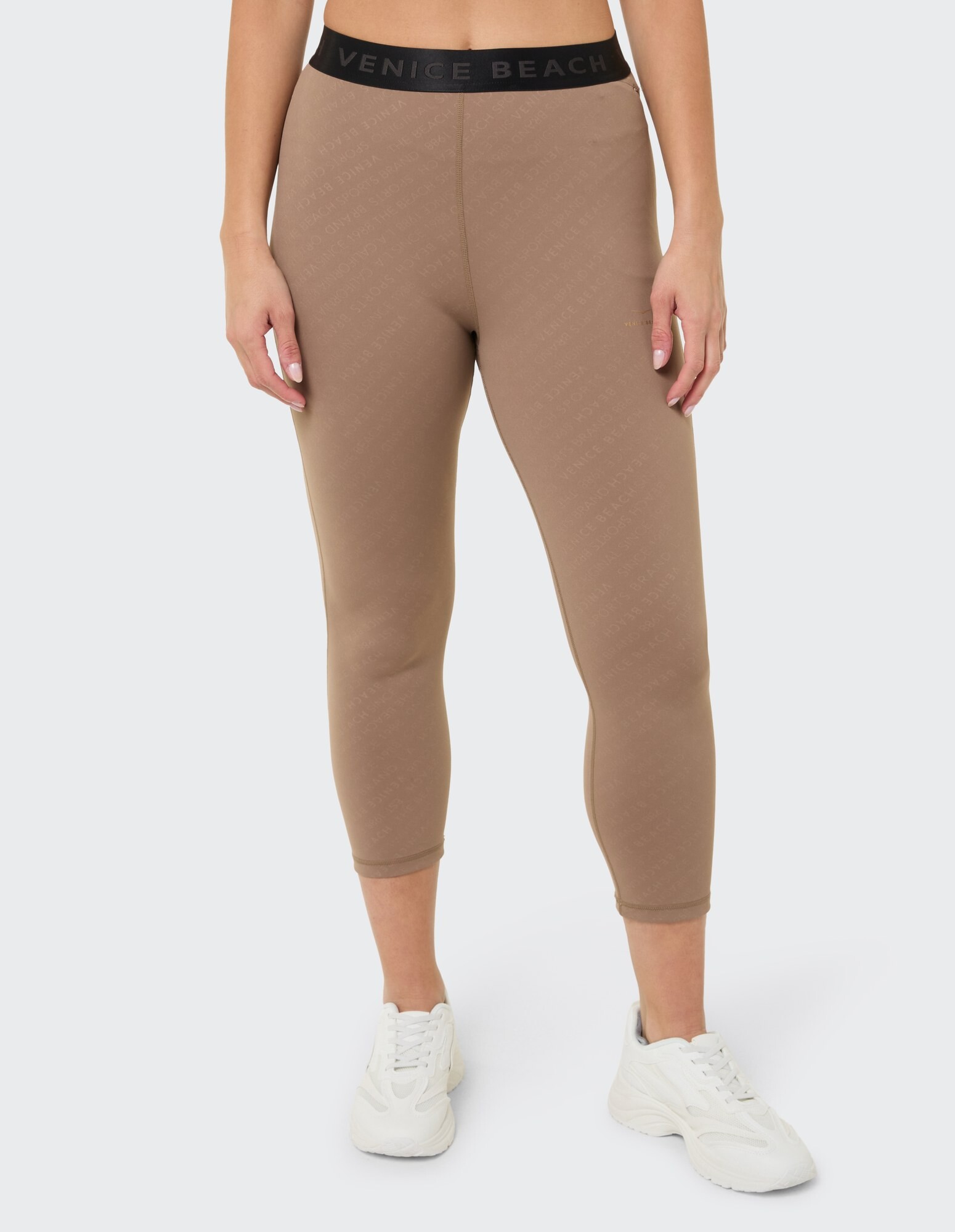 Braune Capri-Leggings mit Venice Beach-Logo, perfekt für Freizeitkleidung.