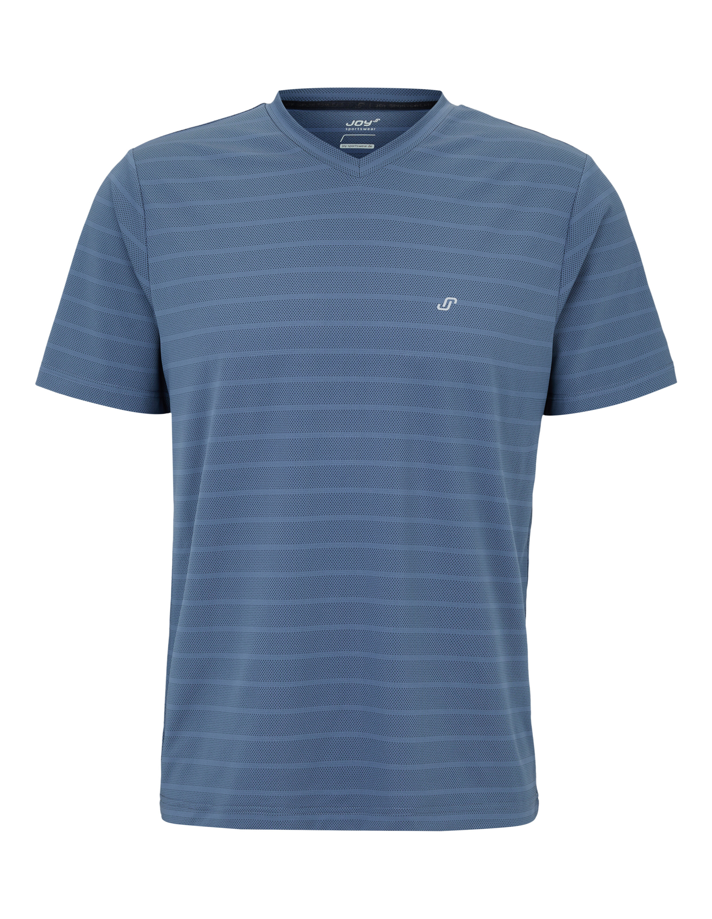 Blau gestreiftes Herren-T-Shirt mit V-Ausschnitt, perfekt für Freizeitkleidung und zum Entspannen.