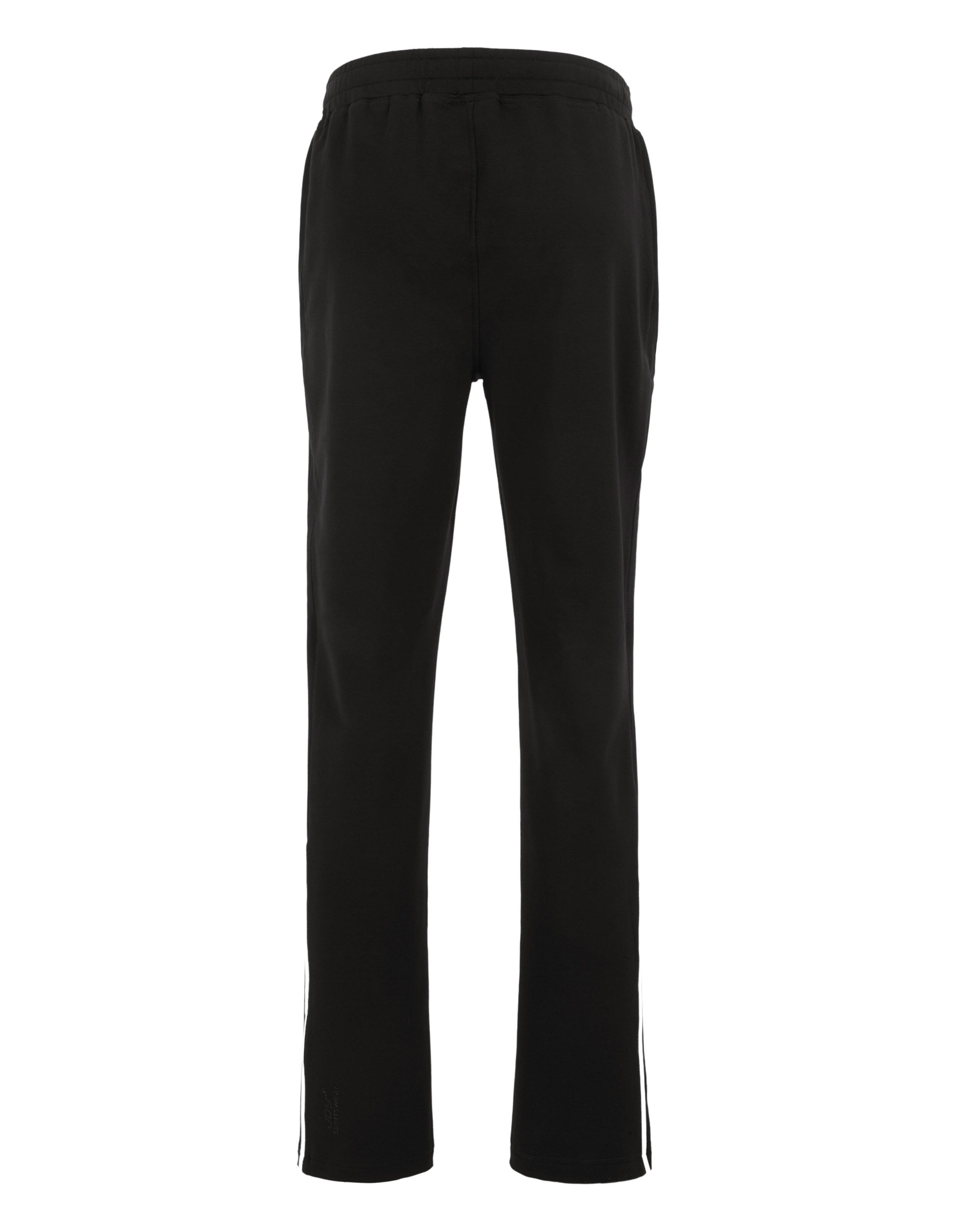 Schwarze Freizeithose mit bequemem Gummibund und Seitenstreifen.