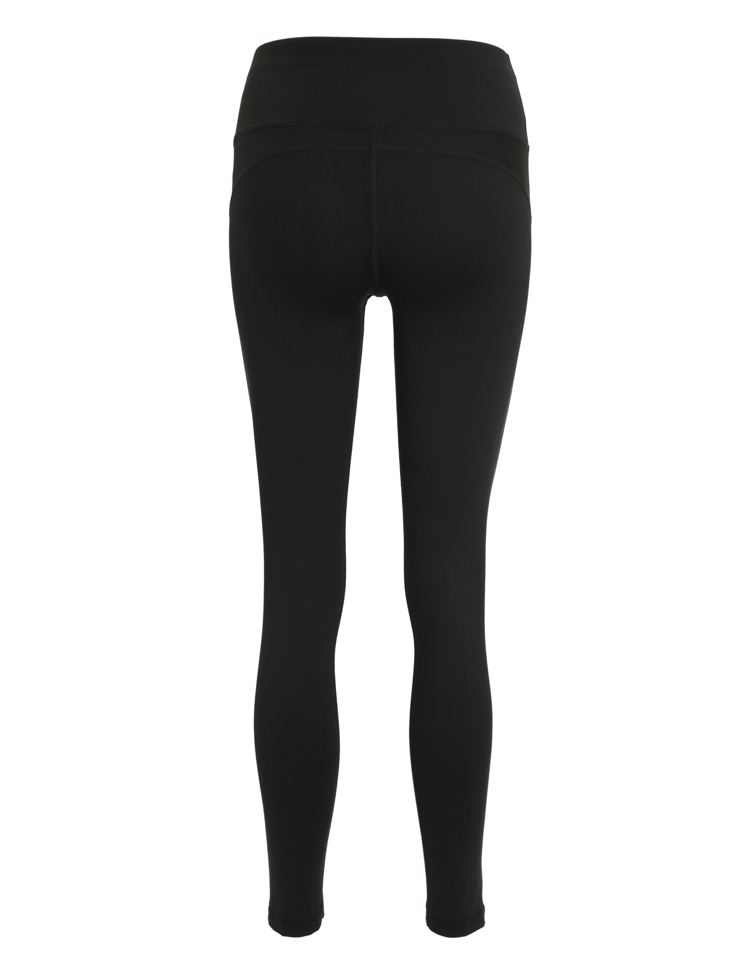 Rückansicht einer schwarzen Leggings mit hoher Taille für gemütliche Freizeitkleidung.