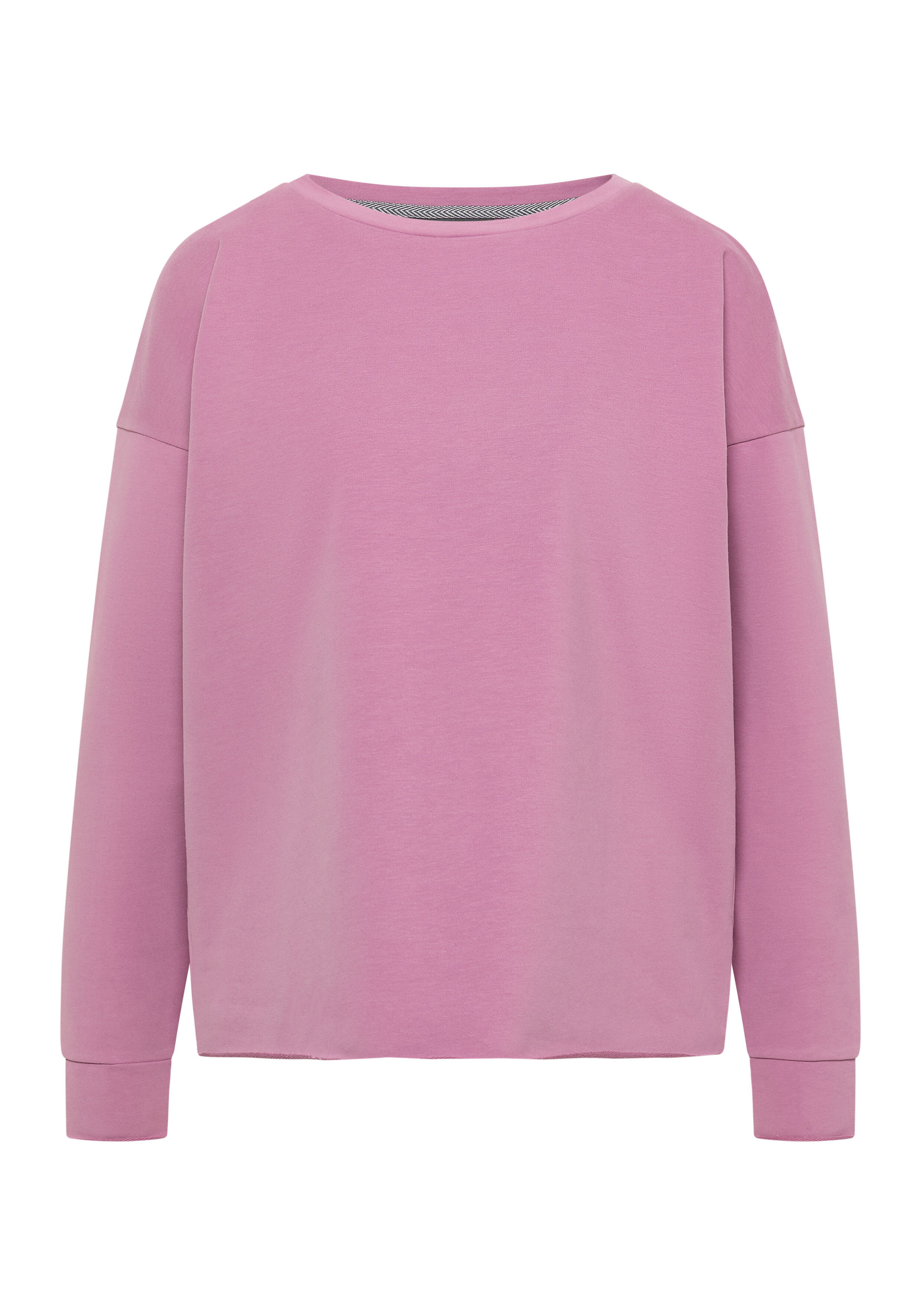 Kuscheliges rosa Langarm-Freizeit-Sweatshirt mit überschnittenen Schultern für bequeme Loungewear.