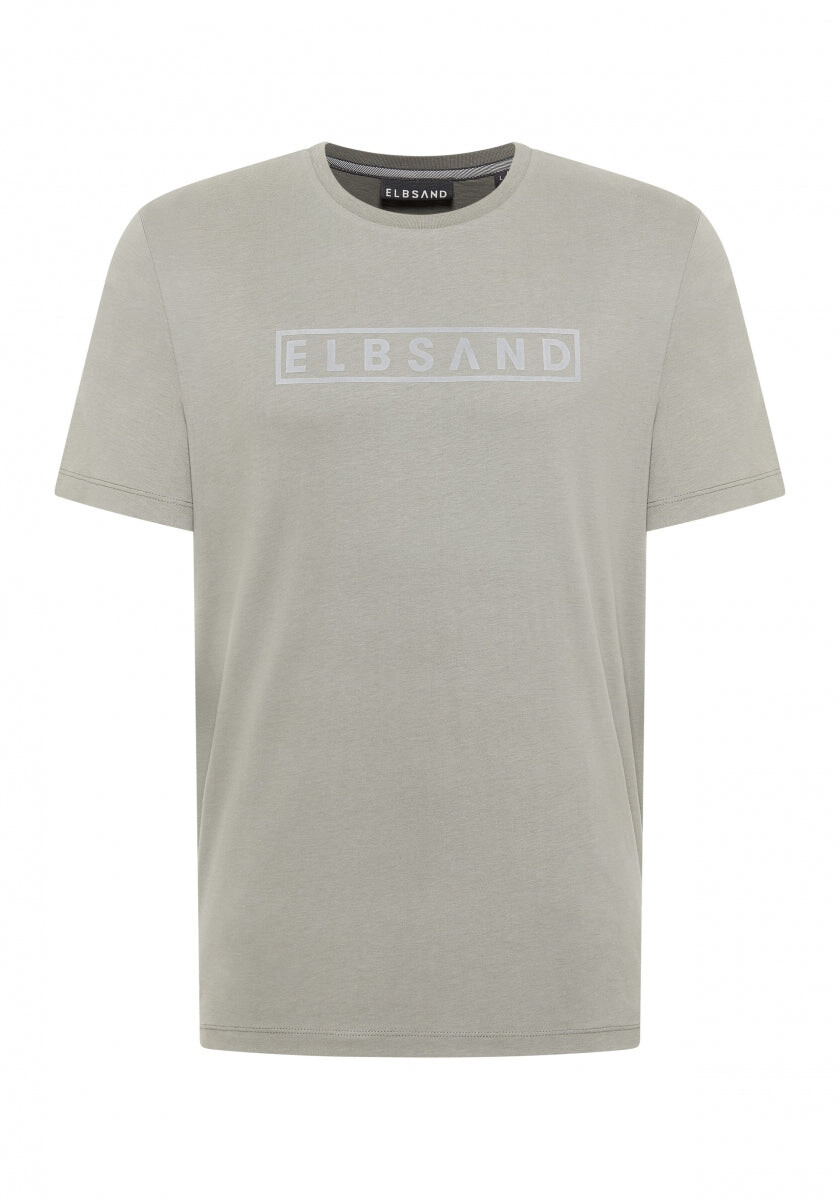 Hellgraues ELBSAND-T-Shirt mit schlichtem Logo, perfekt für Freizeitkleidung.