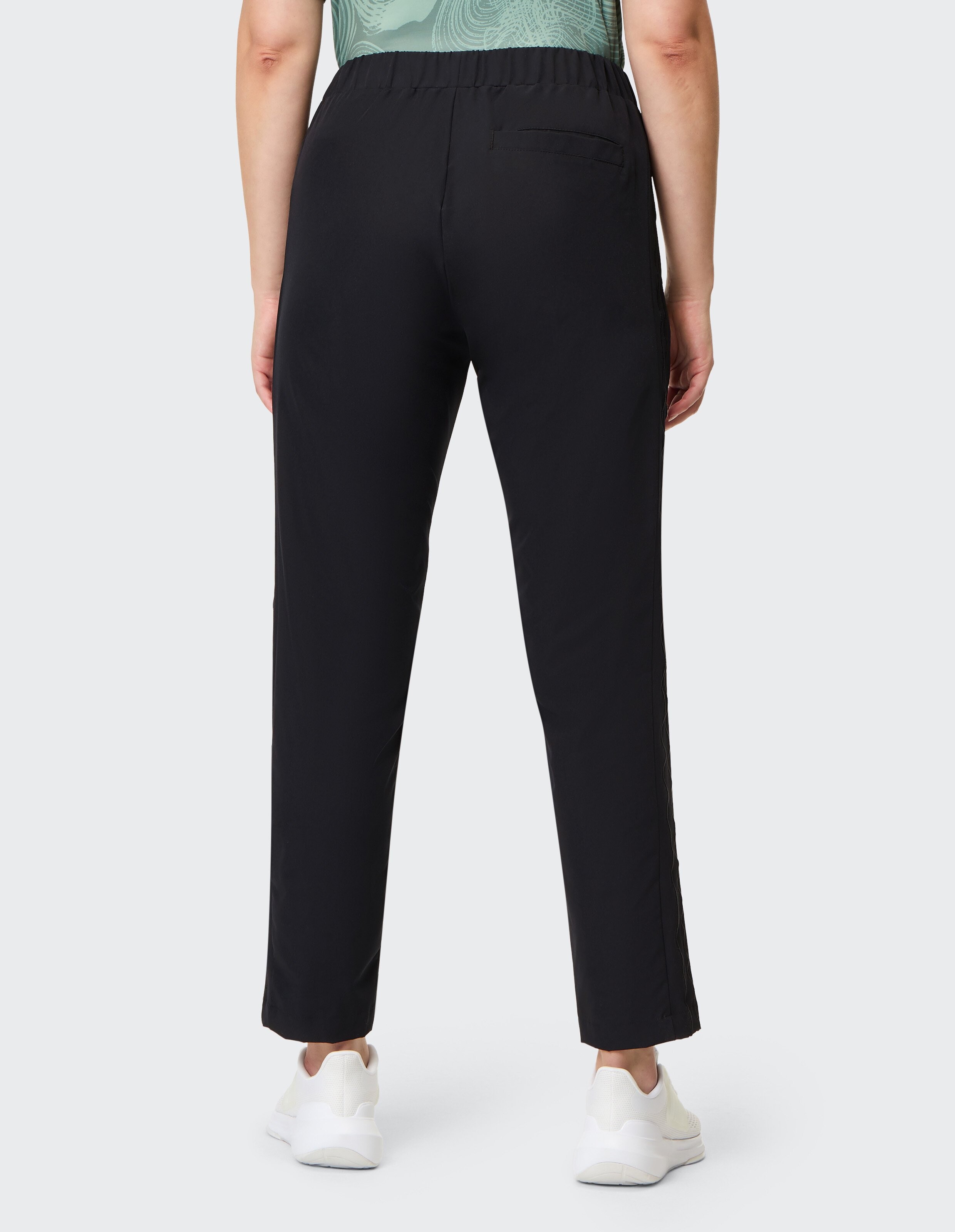 Schwarze Freizeithose mit elastischem Bund und Kordelzug, schmal geschnitten, ideal für Komfort und sportlichen Stil.