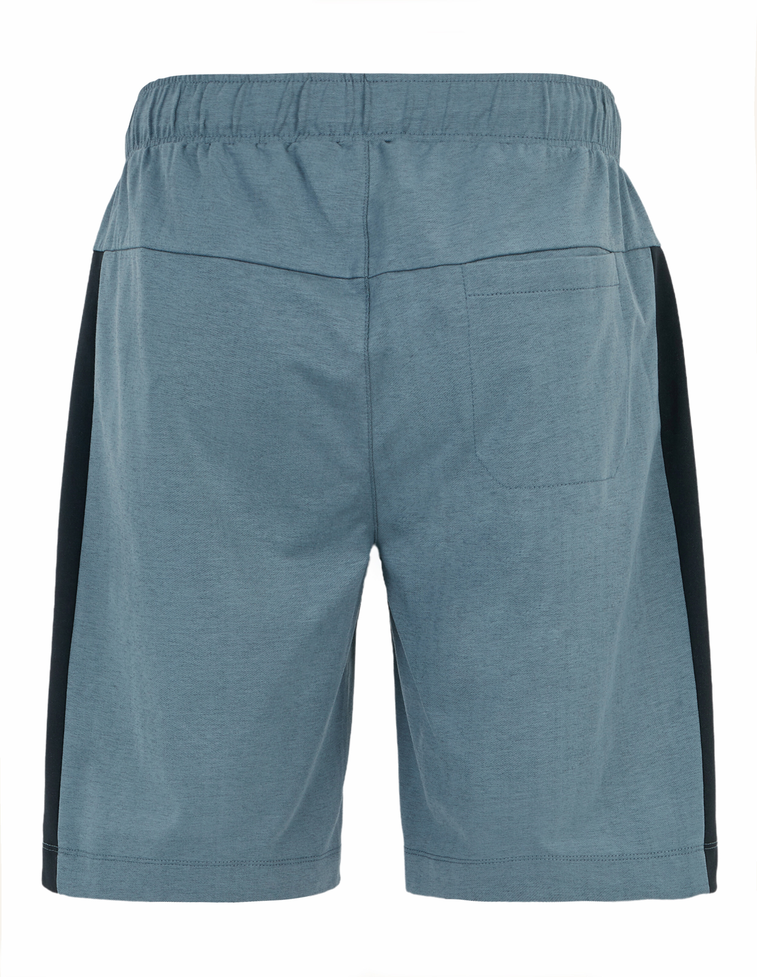 Blaue, lässige Lounge-Shorts mit elastischem Bund und schwarzen Seitenstreifen.