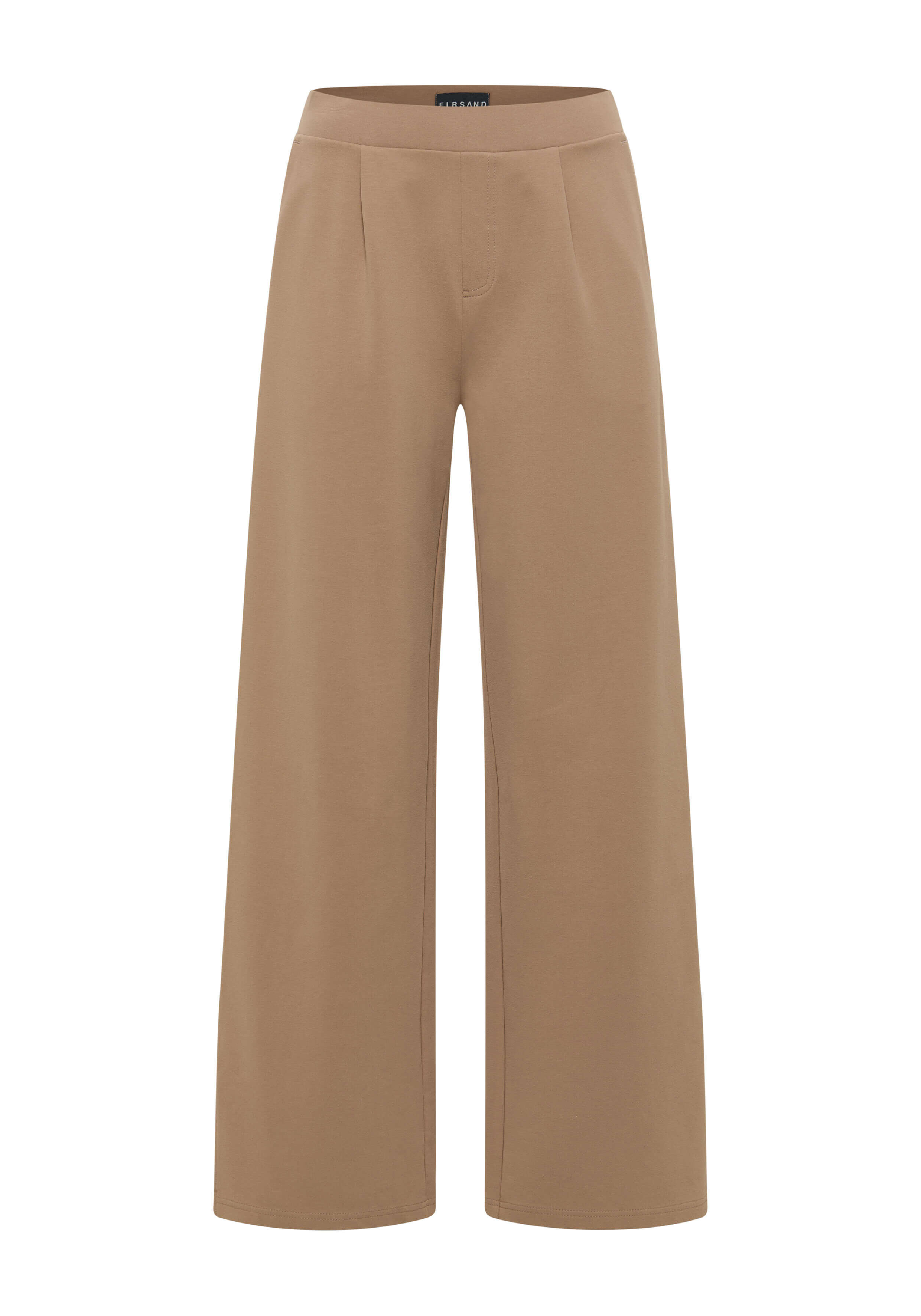 Beigefarbene Lounge-Hose mit weitem Bein und bequemem elastischem Bund für Freizeitkleidung.