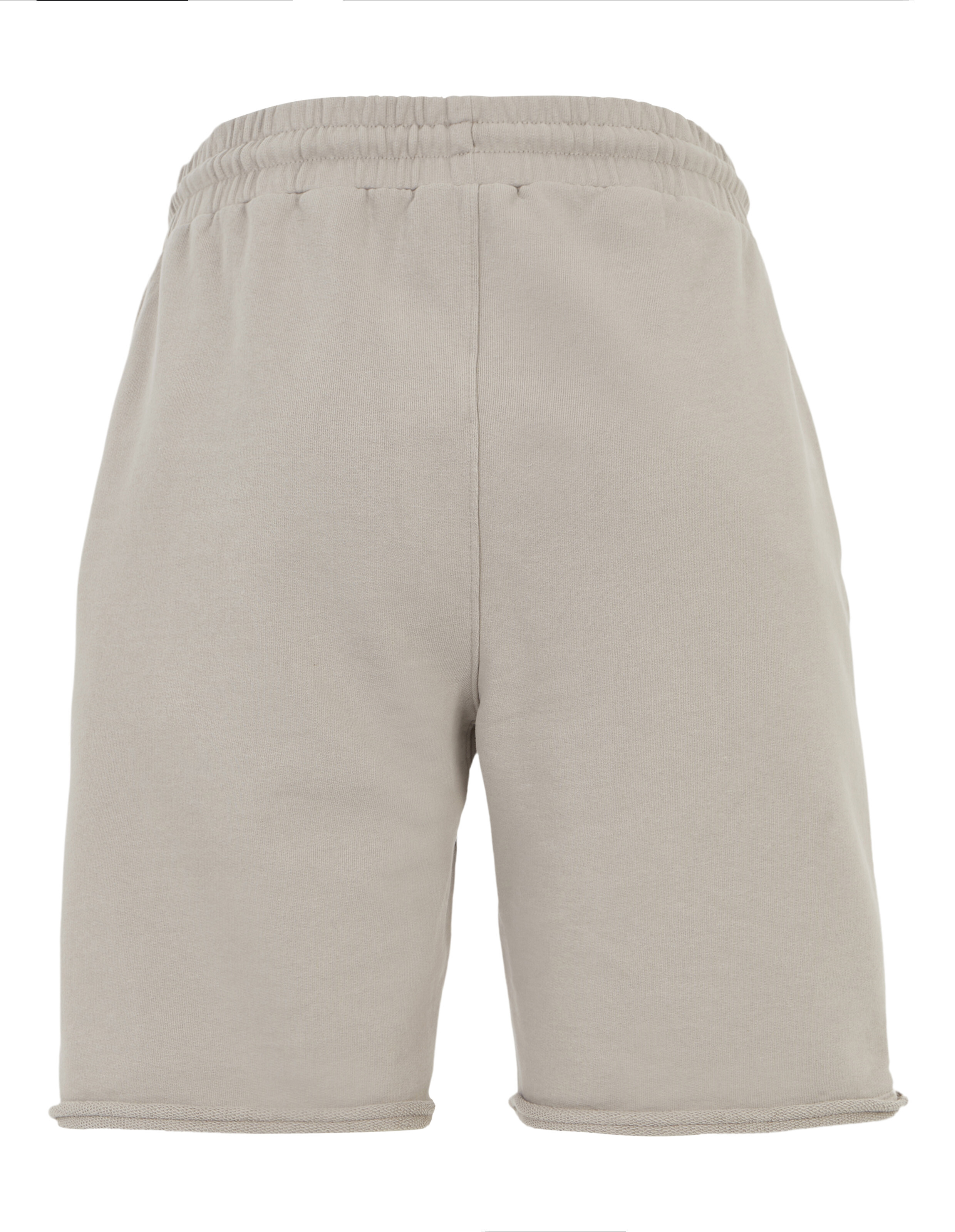 Beigefarbene, lässige Lounge-Shorts mit elastischem Bund und offenem Saum.