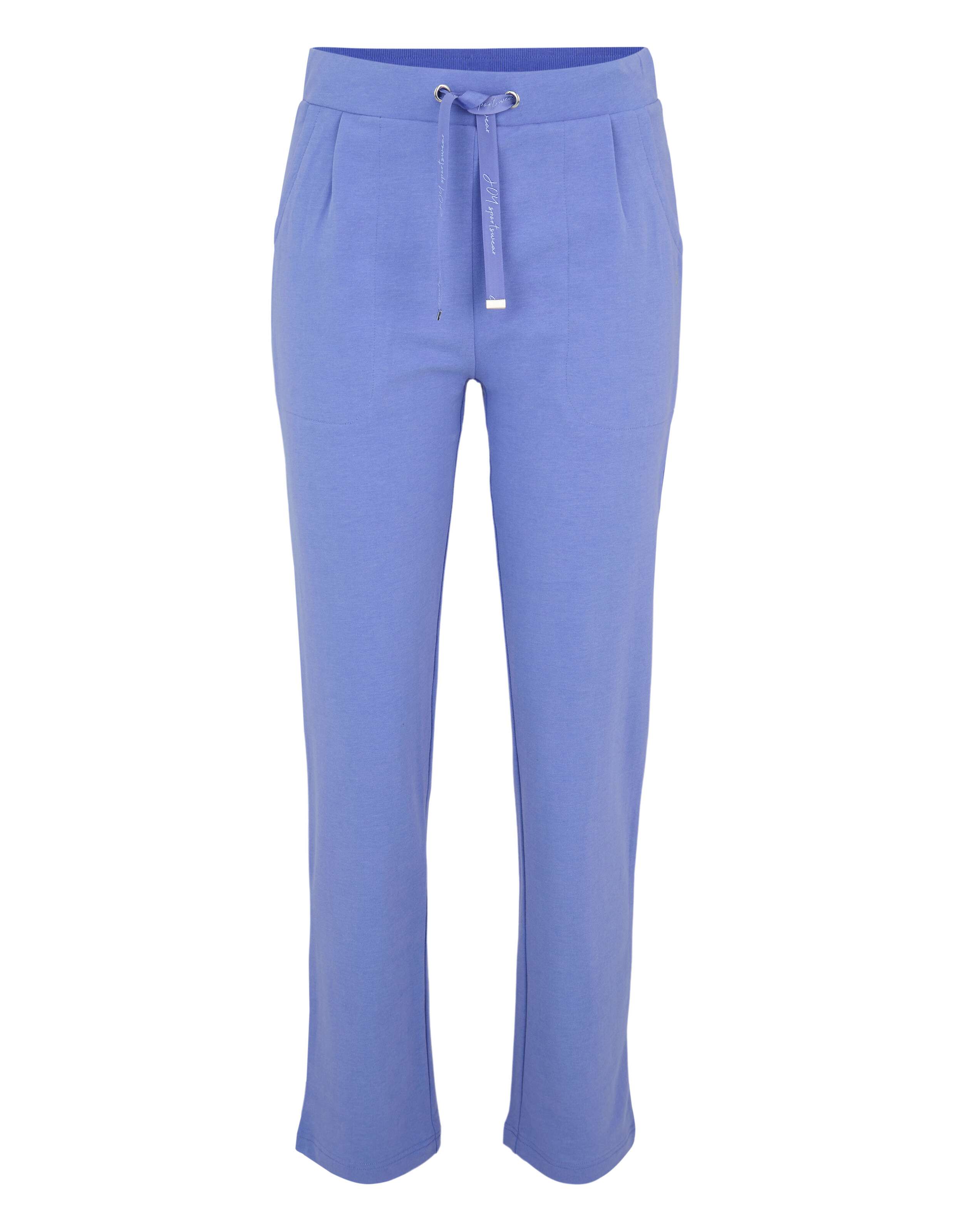 Eine hellblaue Hose mit Tunnelzug und seitlichen Taschen.