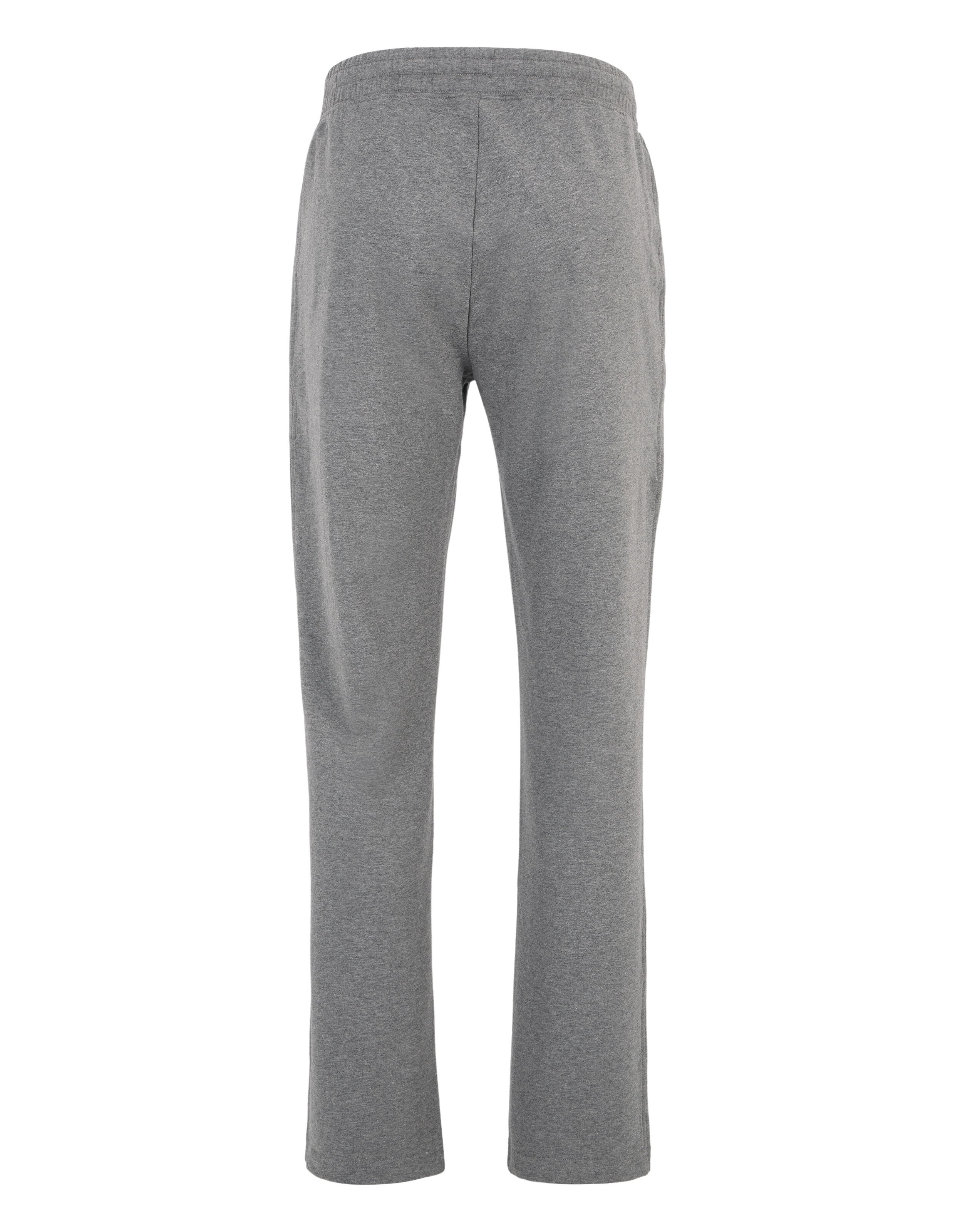 Graue Jogginghose aus Baumwolle mit elastischem Bund, präsentiert von hinten, zeigt eine lose und bequeme Passform.
