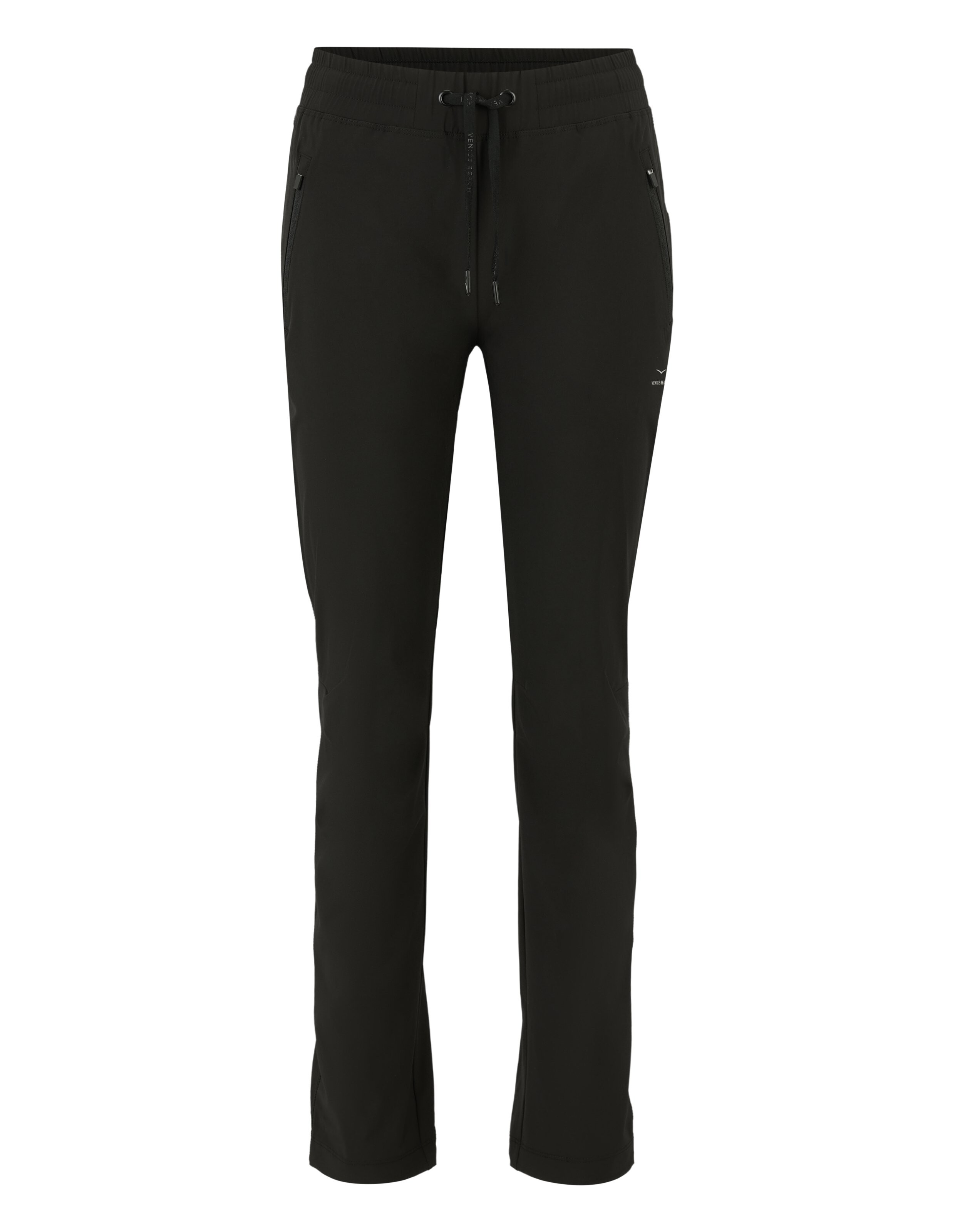Schwarze Freizeithose mit elastischem Bund und Seitentaschen für mehr Komfort.