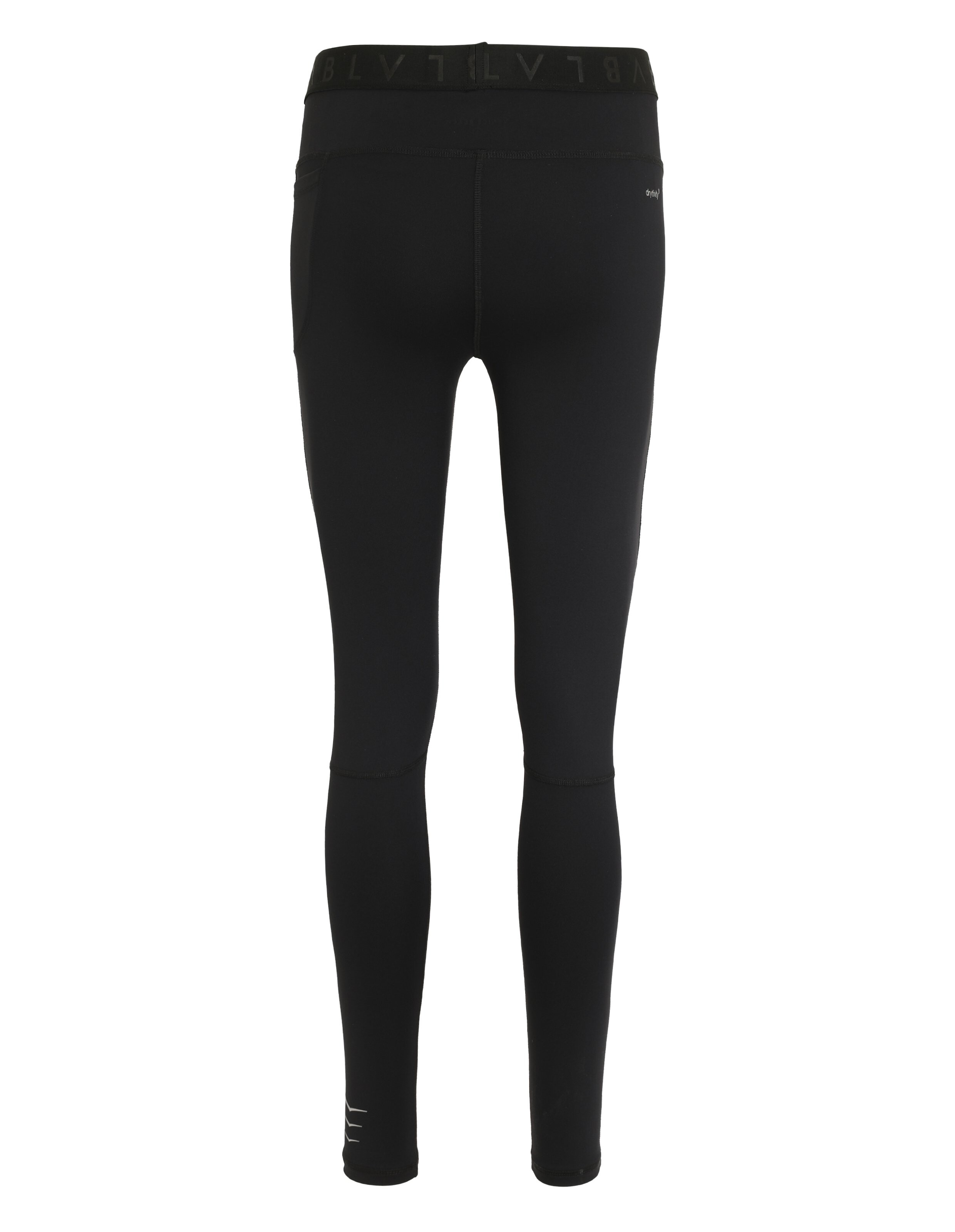 Rückansicht der schwarzen ELBSAND-Leggings mit elastischem Markenbund für Freizeitkleidung.