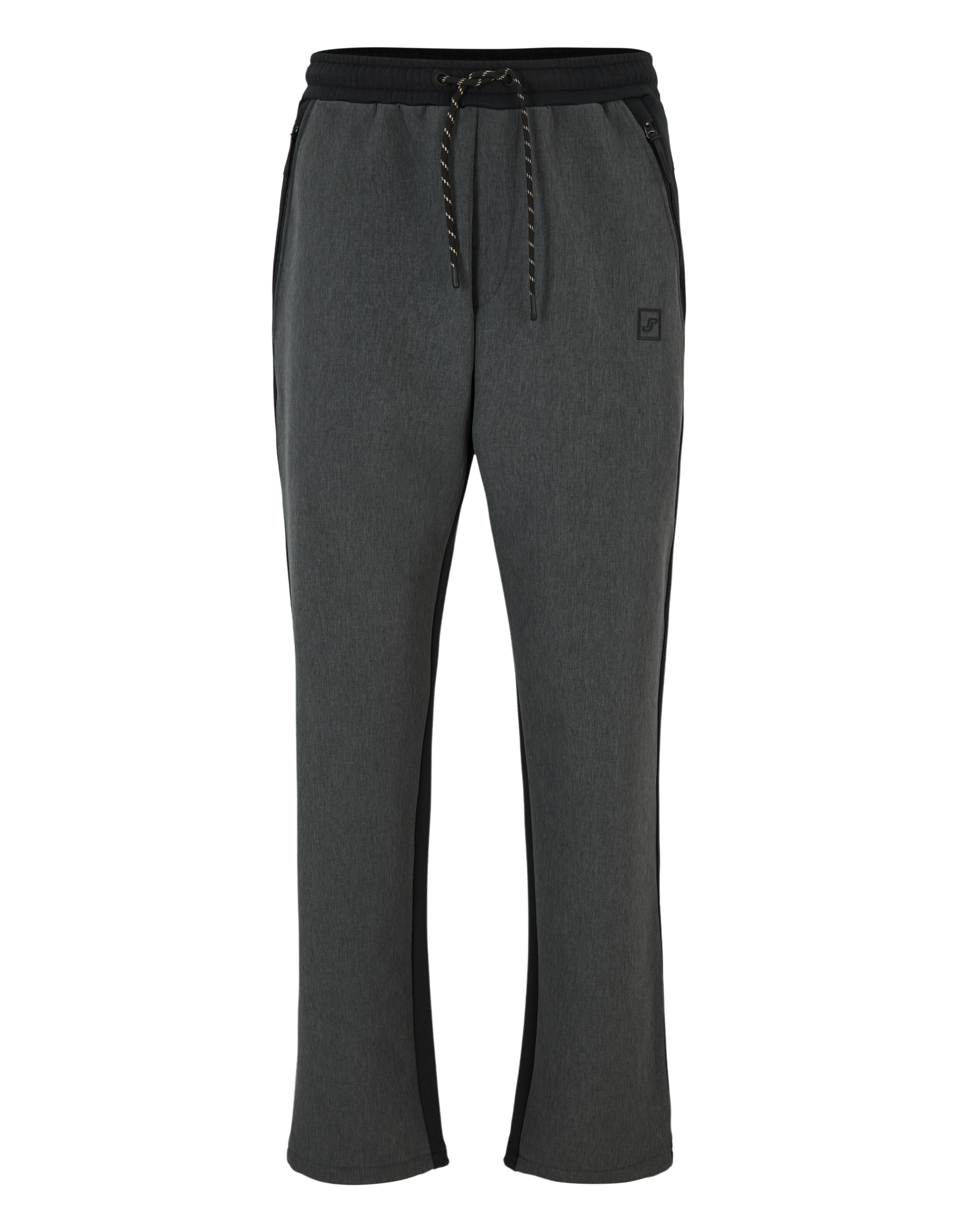 Lässige graue Herren-Jogginghose mit schwarzen Seitenstreifen und verstellbarem Bund.