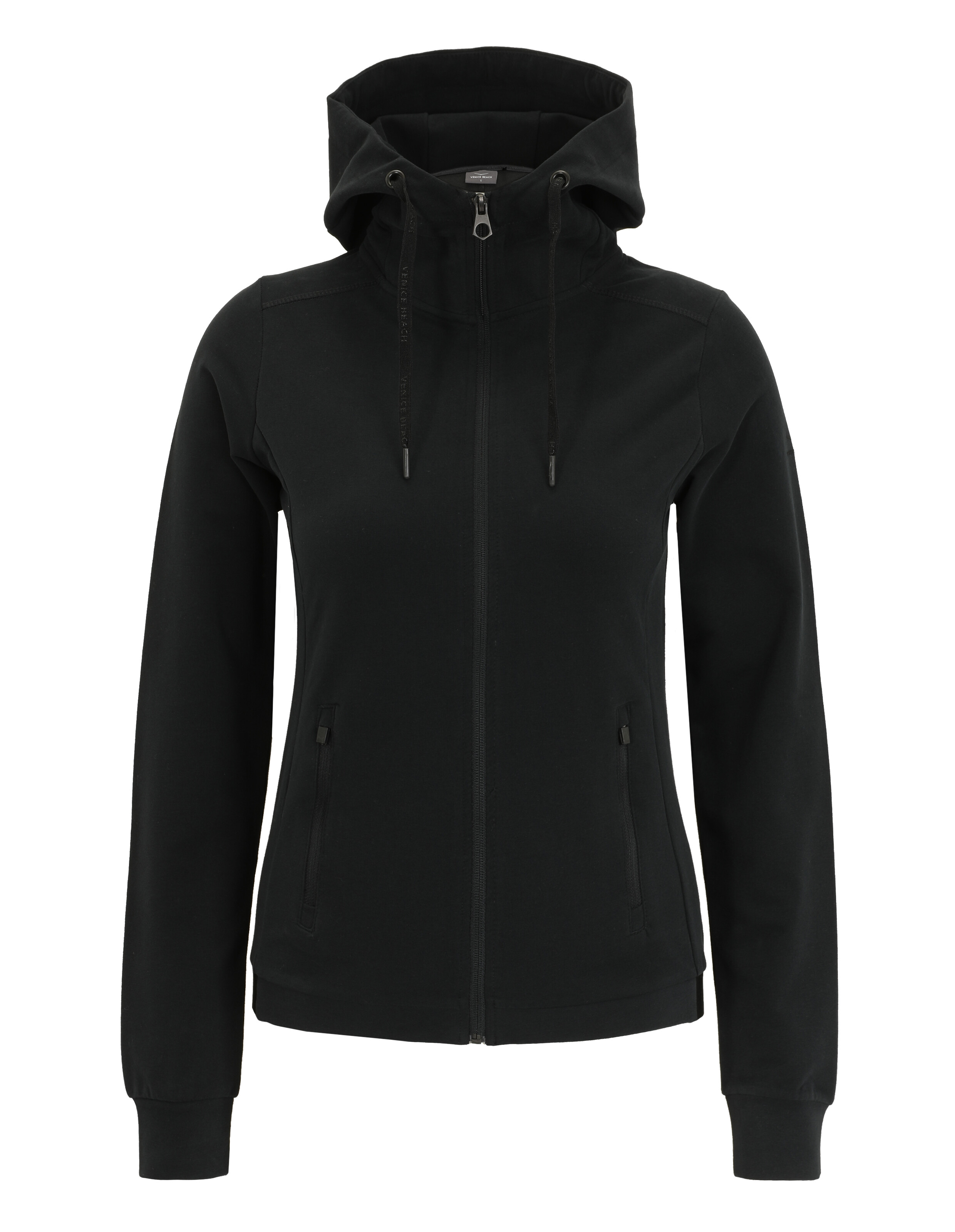 Schwarzer Venice Beach Kirsty Kapuzenpullover mit Reißverschluss für lässigen, gemütlichen Loungewear-Stil.