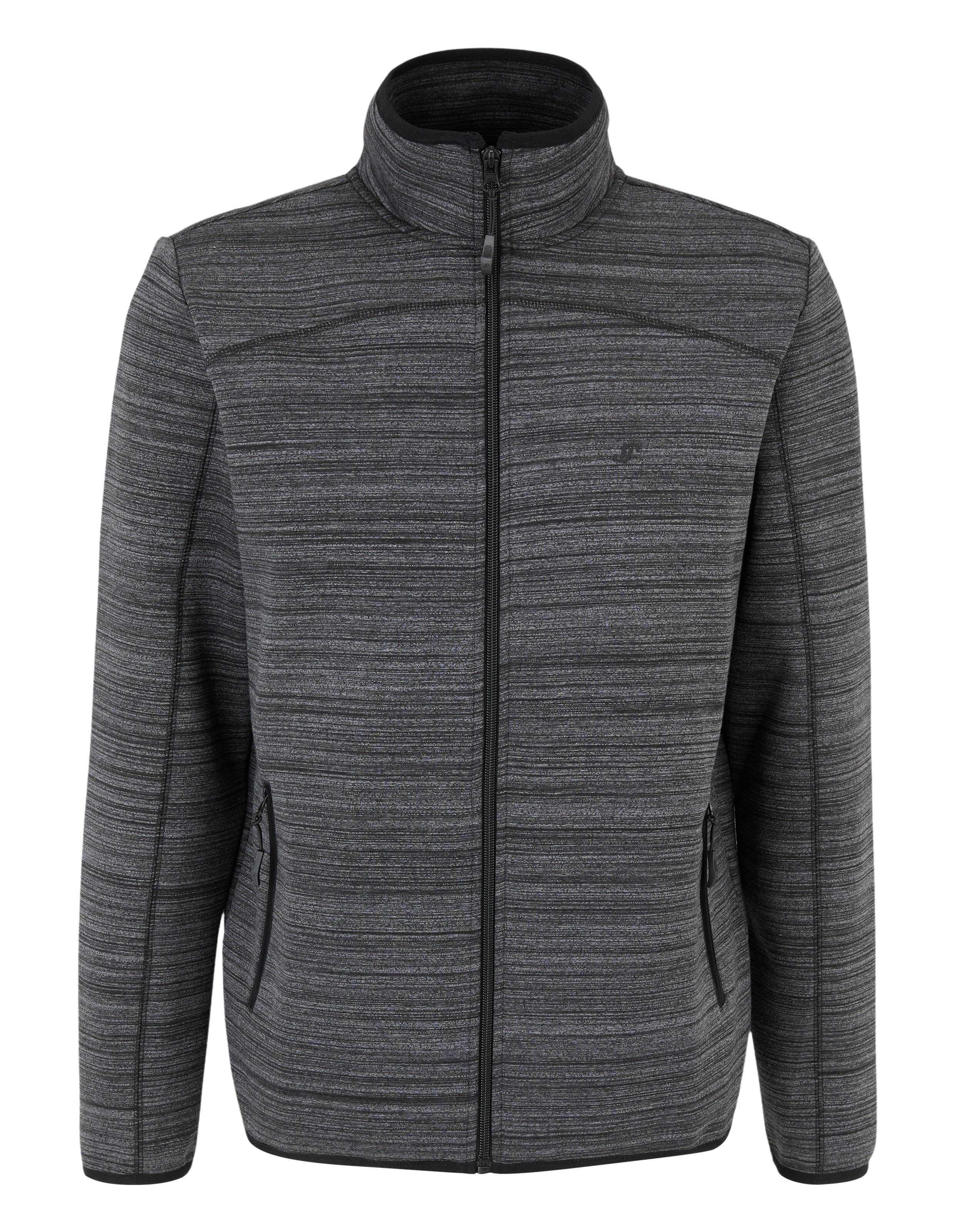 Dunkelgraue Herrenjacke aus meliertem Fleece mit Reißverschluss für lässige, gemütliche Alltagskleidung.