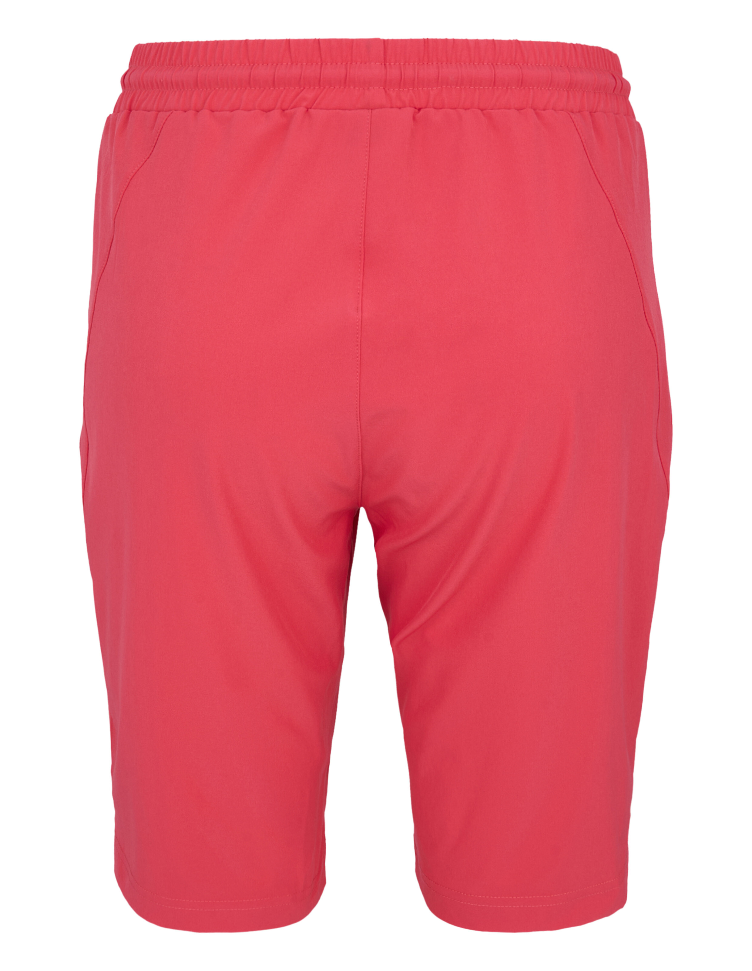 Rote Shorts mit elastischem Bund und schrägen Taschen vorne.