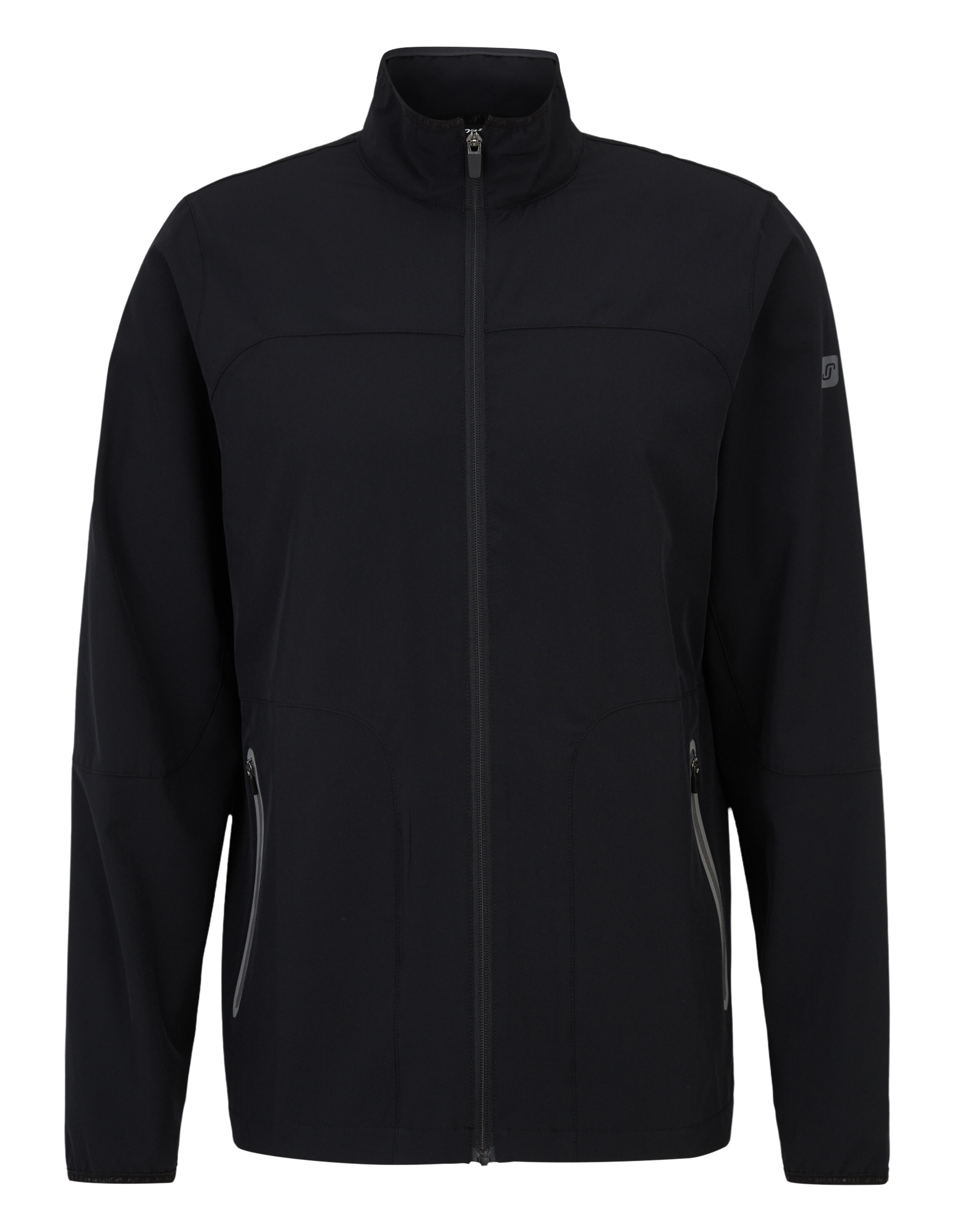 Schwarze ELBSAND-Freizeitjacke mit Reißverschluss, hohem Kragen und Seitentaschen.