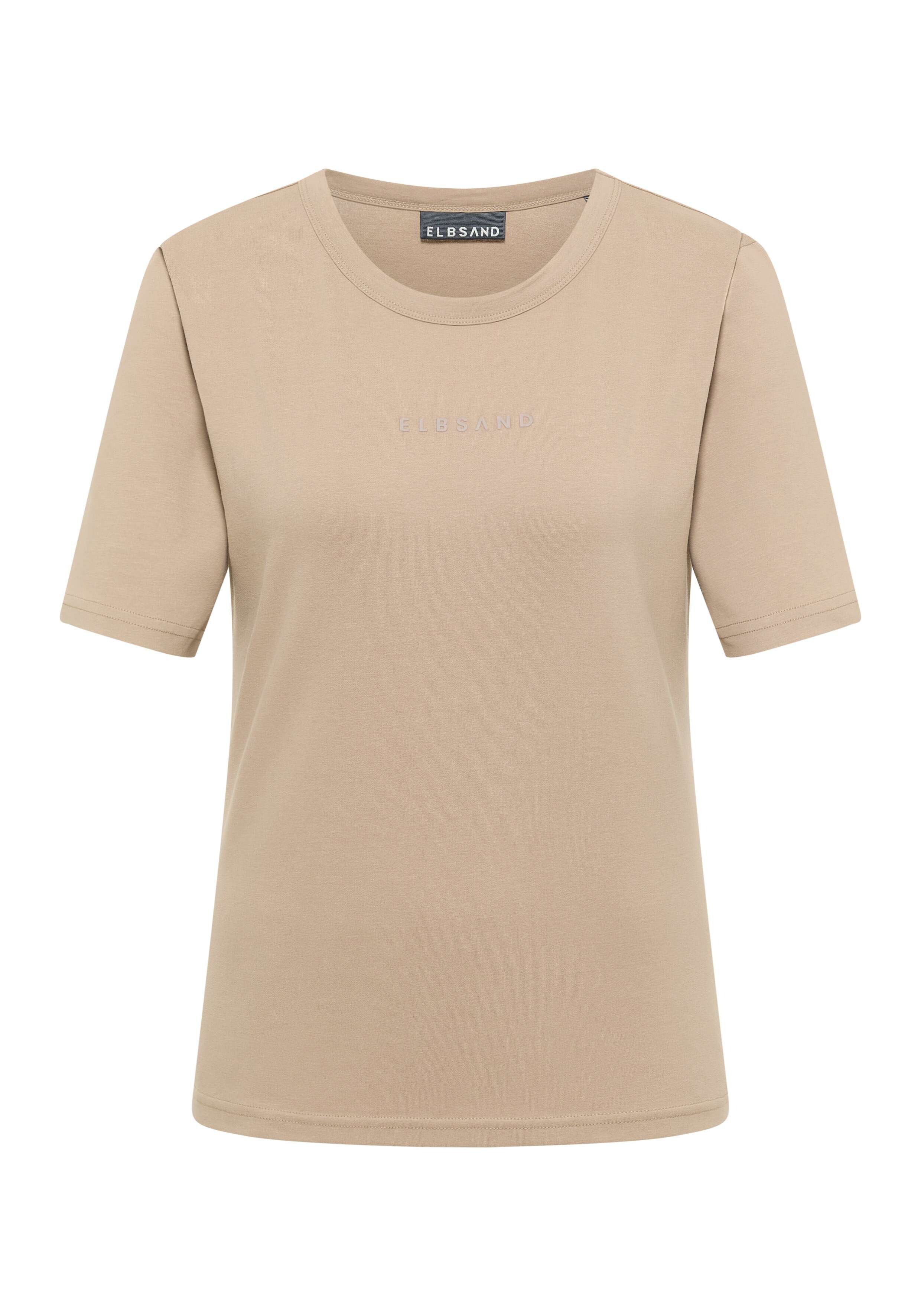 Beigefarbenes ELBSAND-T-Shirt mit kurzen Ärmeln und entspannter Passform, perfekt für den Freizeitgebrauch.