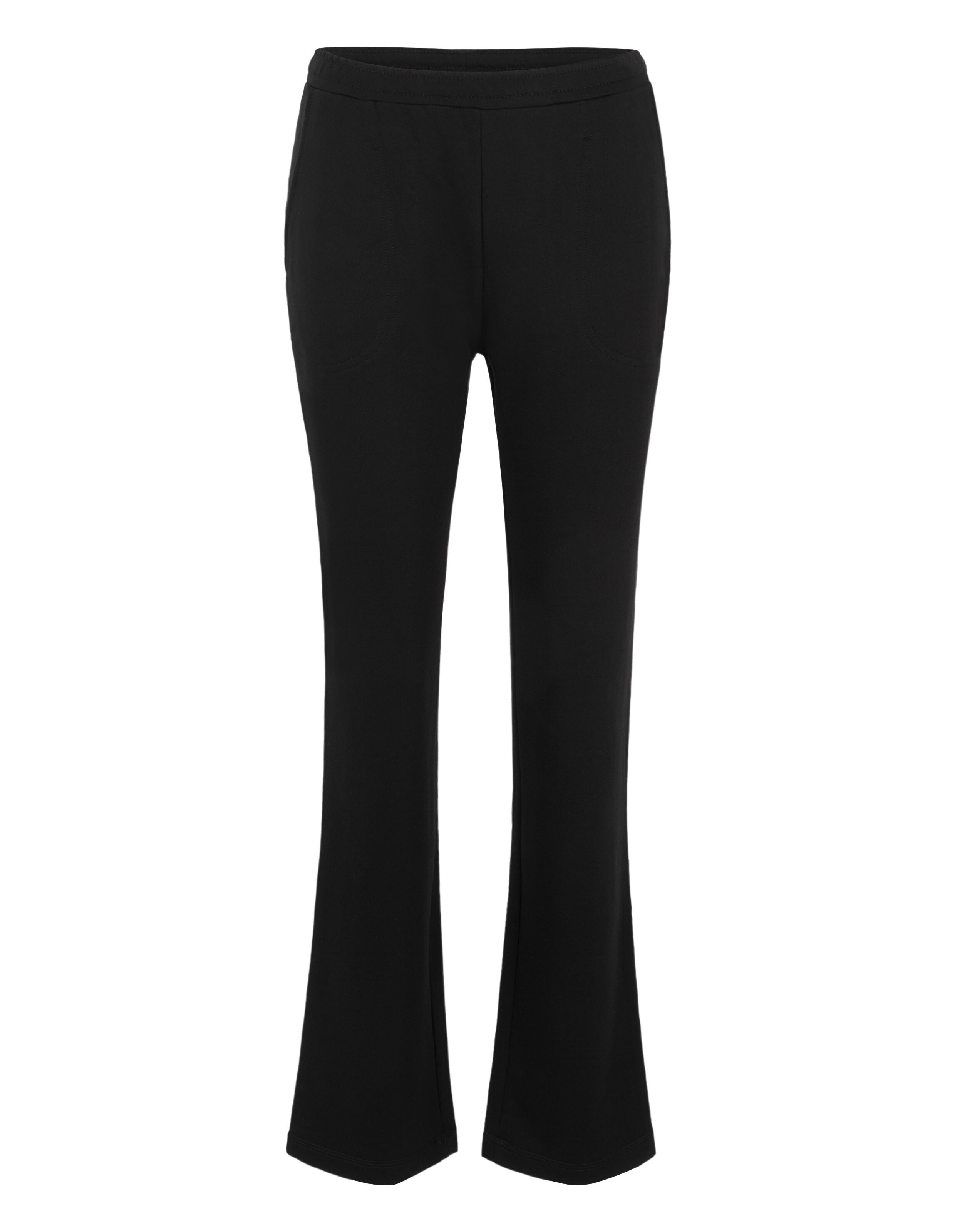 Schwarze gerade geschnittene Hose mit elastischem Bund und dezenter Naht an den Taschen, perfekt für lässige oder formelle Anlässe.