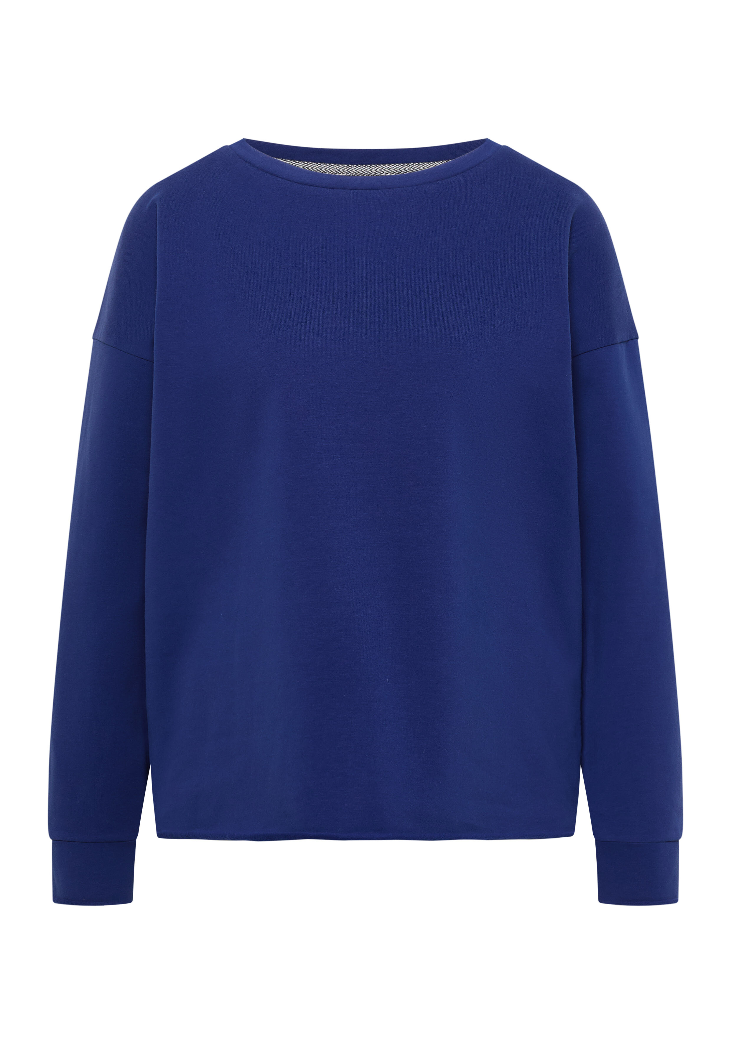 Gemütliches königsblaues Langarm-Sweatshirt mit klassischem Rundhalsausschnitt für lässige Lounge-Kleidung.
