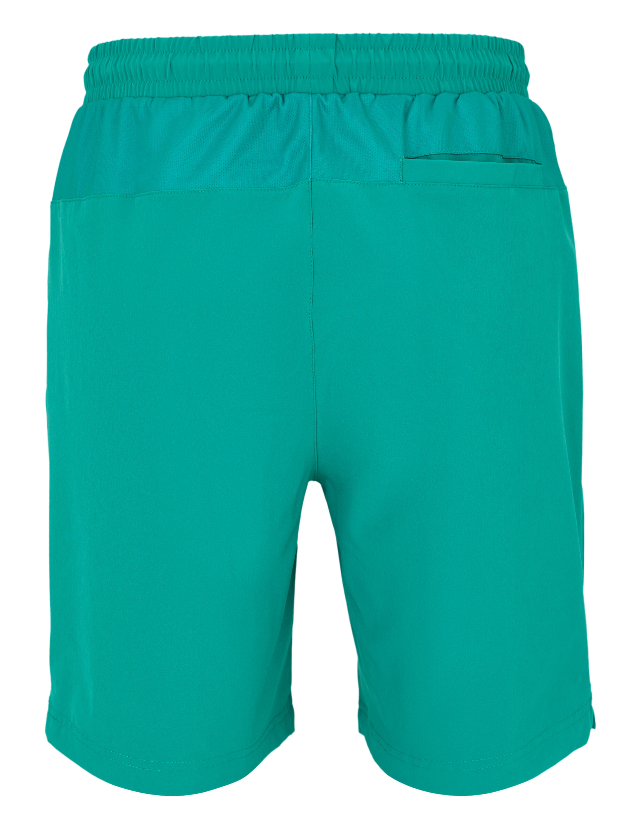 Blaugrüne Freizeitshorts für Herren mit elastischem Bund und Gesäßtasche.