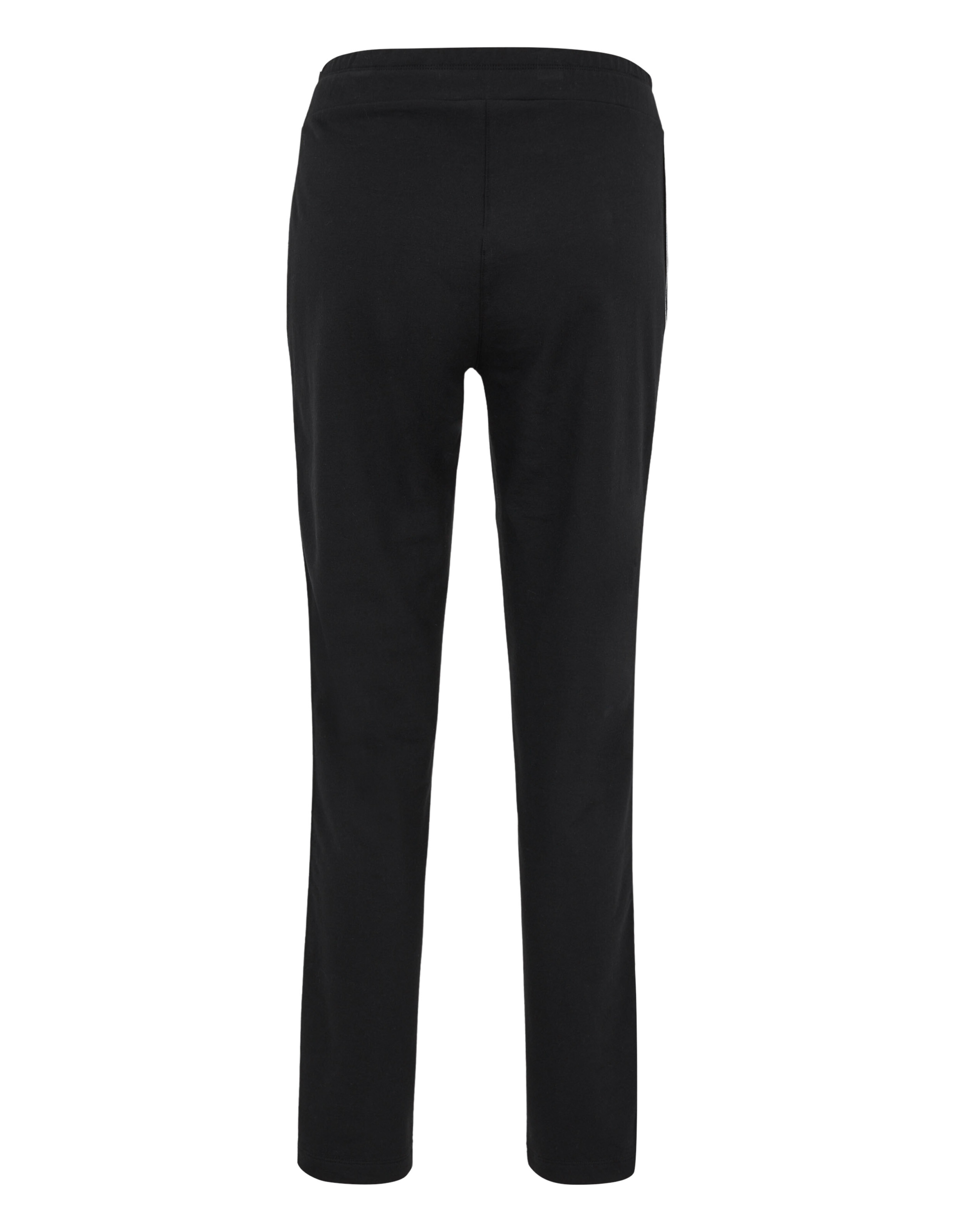 Schwarze Hose mit geradem Bein und elastischem Bund.