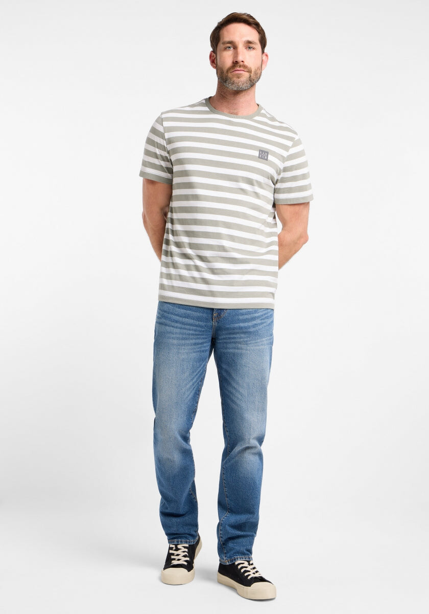 Noe T-Shirt loose fit von Elbsand in Stone + Bright White STRIPE