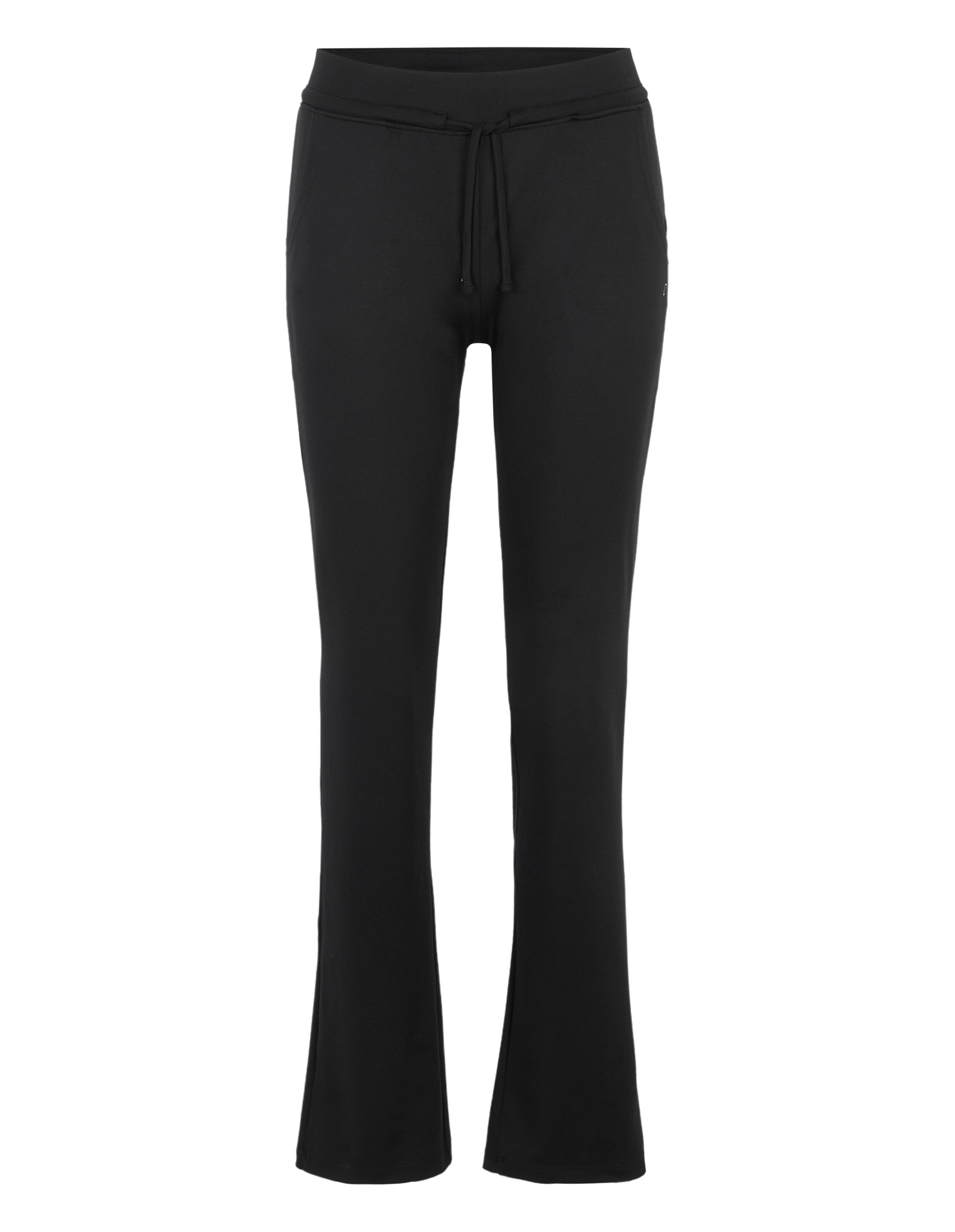 Schwarze, gerade geschnittene Hose aus Baumwollmischung mit elastischem Bund und Kordelzug für bequemen Sitz bis zum Knöchel.