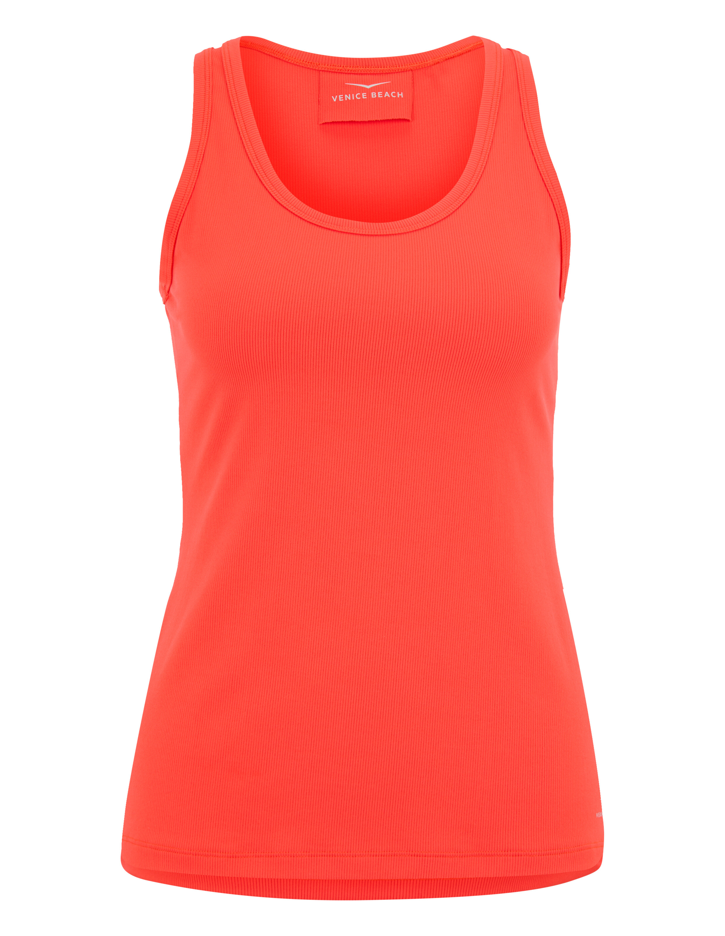 Geripptes Tanktop in leuchtendem Korallenrot für Freizeitkleidung, perfekt für Sommerausflüge.