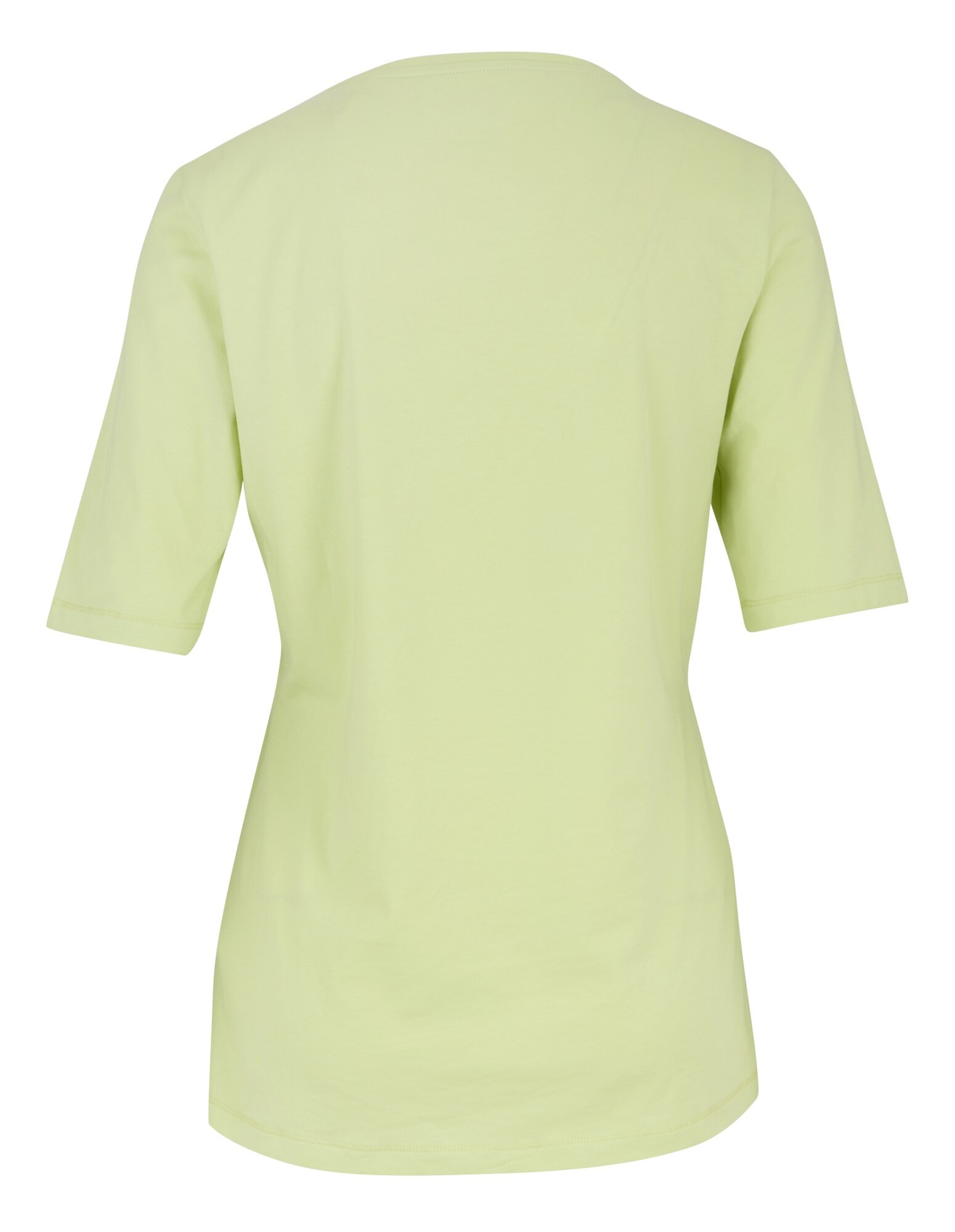 Rückansicht eines hellgrünen Freizeit-T-Shirts mit kurzen Ärmeln.