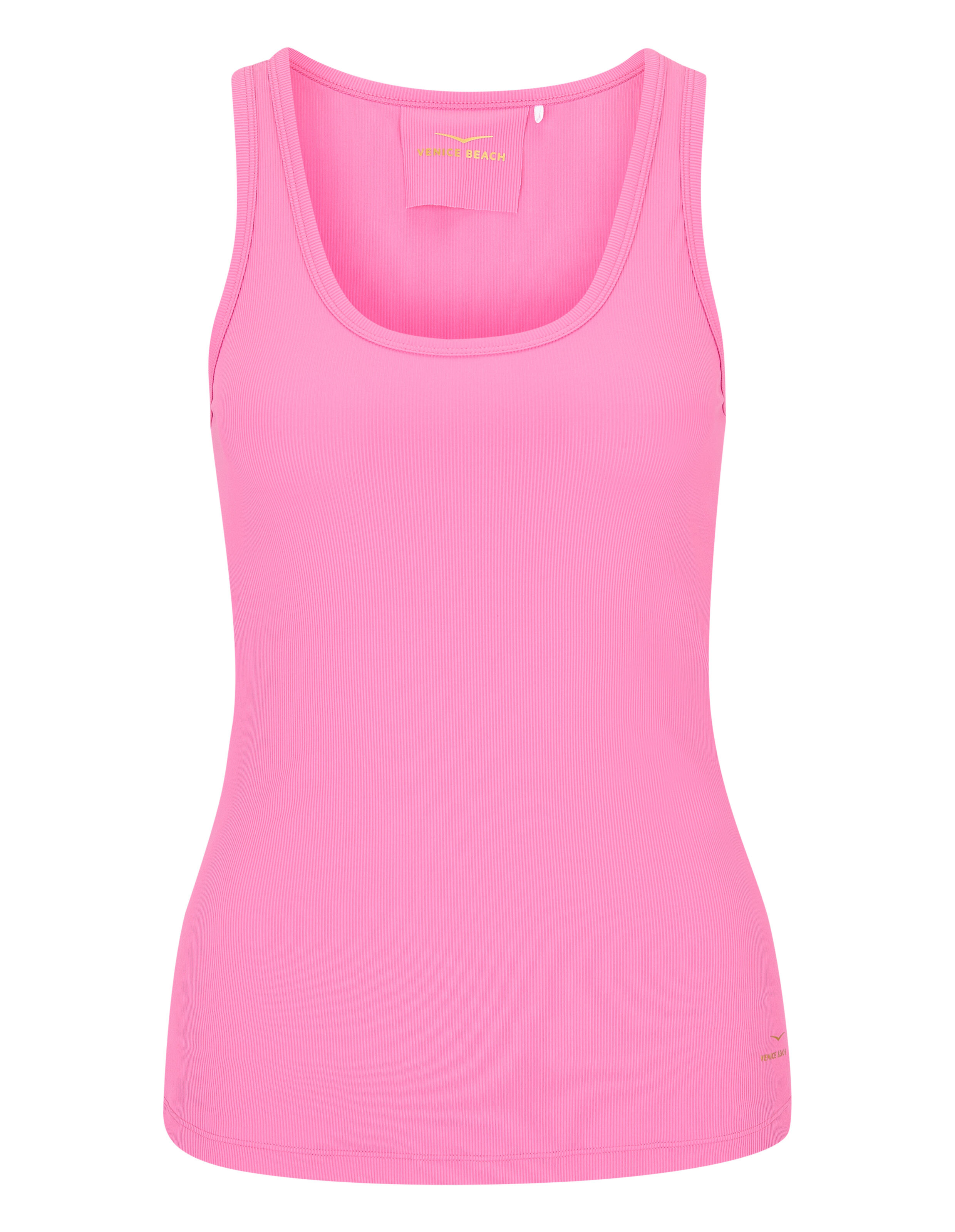 Rosafarbenes, geripptes Tanktop „Venice Beach Brenda“ für lässige, bequeme Alltagskleidung.