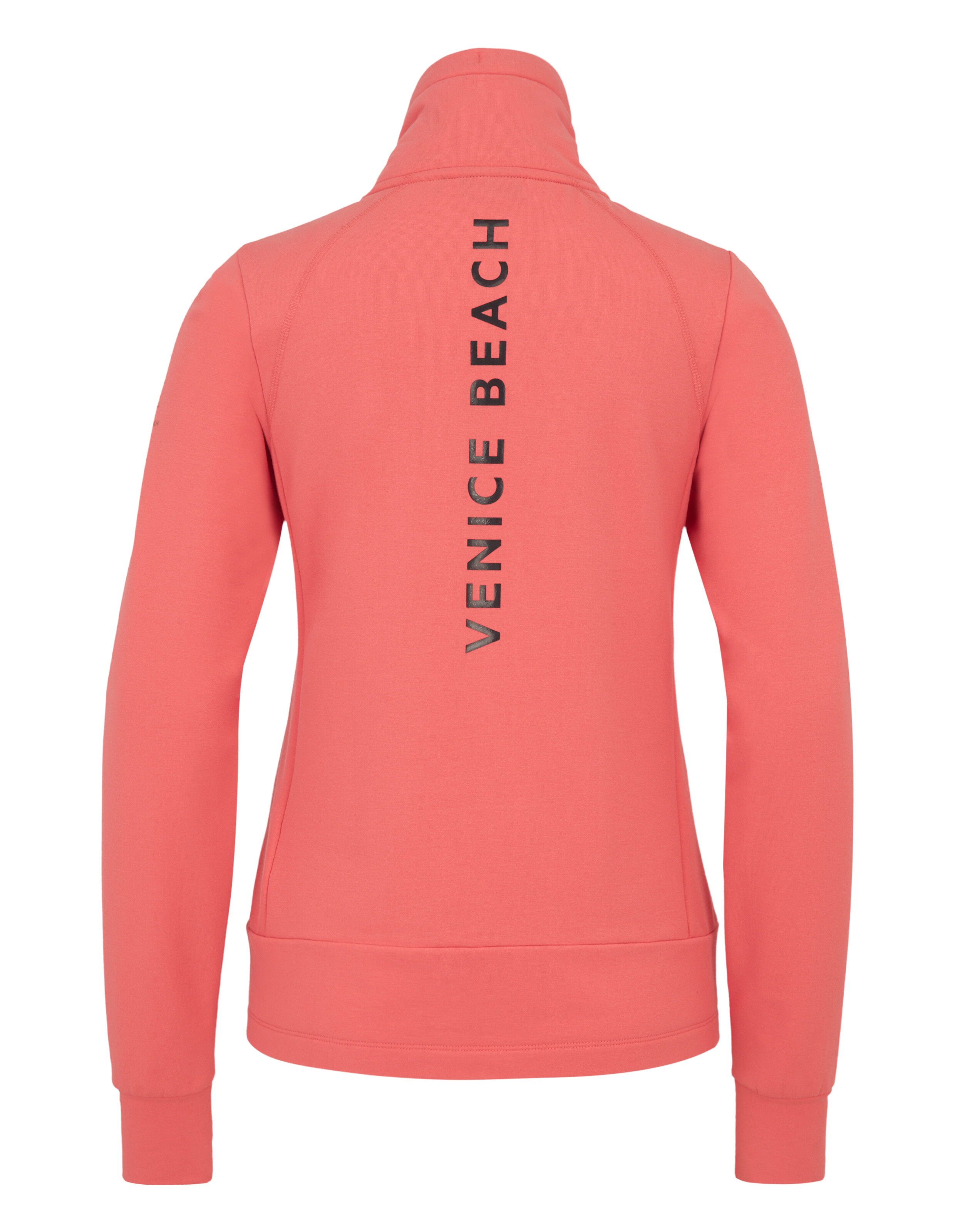 Lässige Jacke mit Reißverschluss in Korallenrosa und Venice Beach-Logo auf der Rückseite.