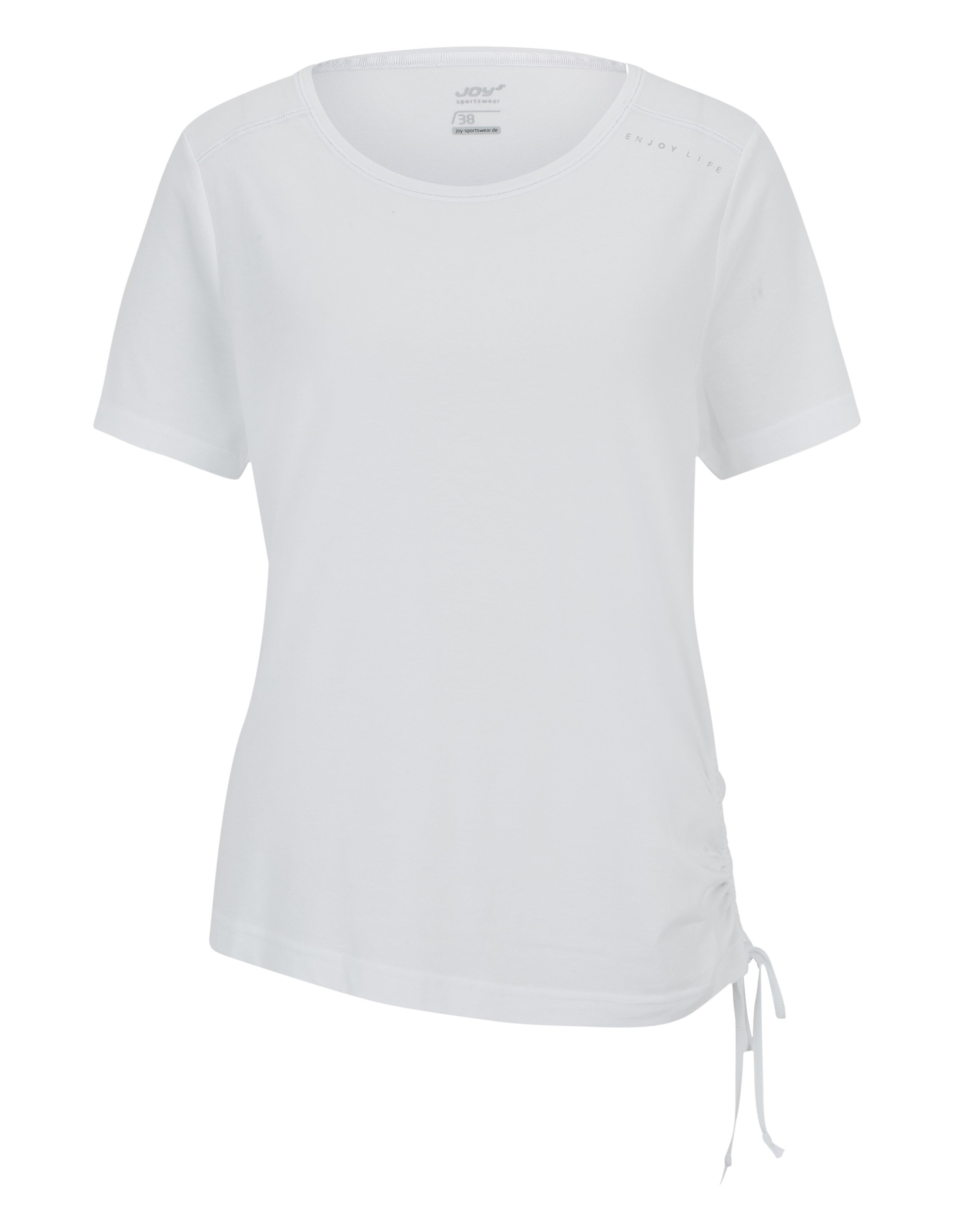 Weißes, lässiges T-Shirt mit kurzen Ärmeln und seitlichem Kordelzug.