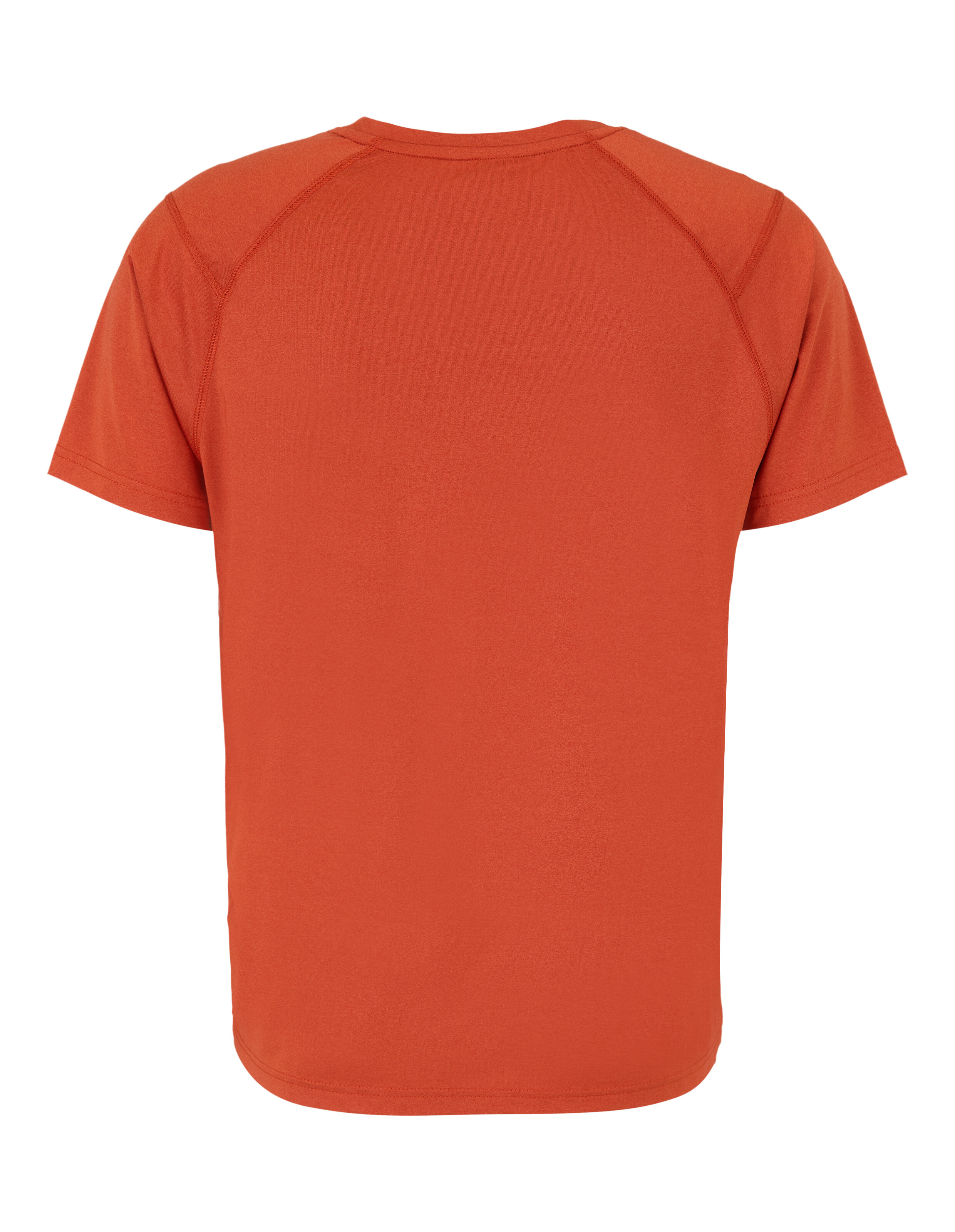 Rückansicht eines gemütlichen rostfarbenen Freizeit-T-Shirts mit Raglanärmeln.