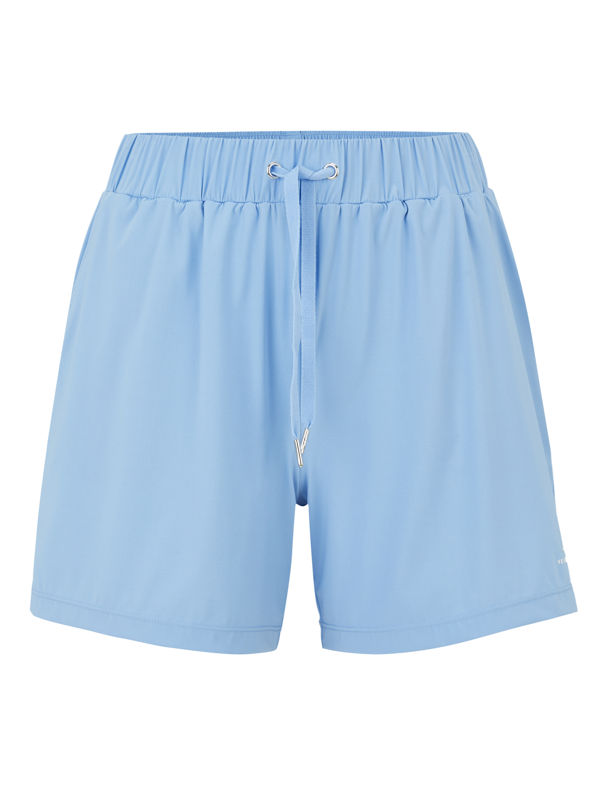 Hellblaue, lässige Shorts mit elastischem Bund und Kordelzug.
