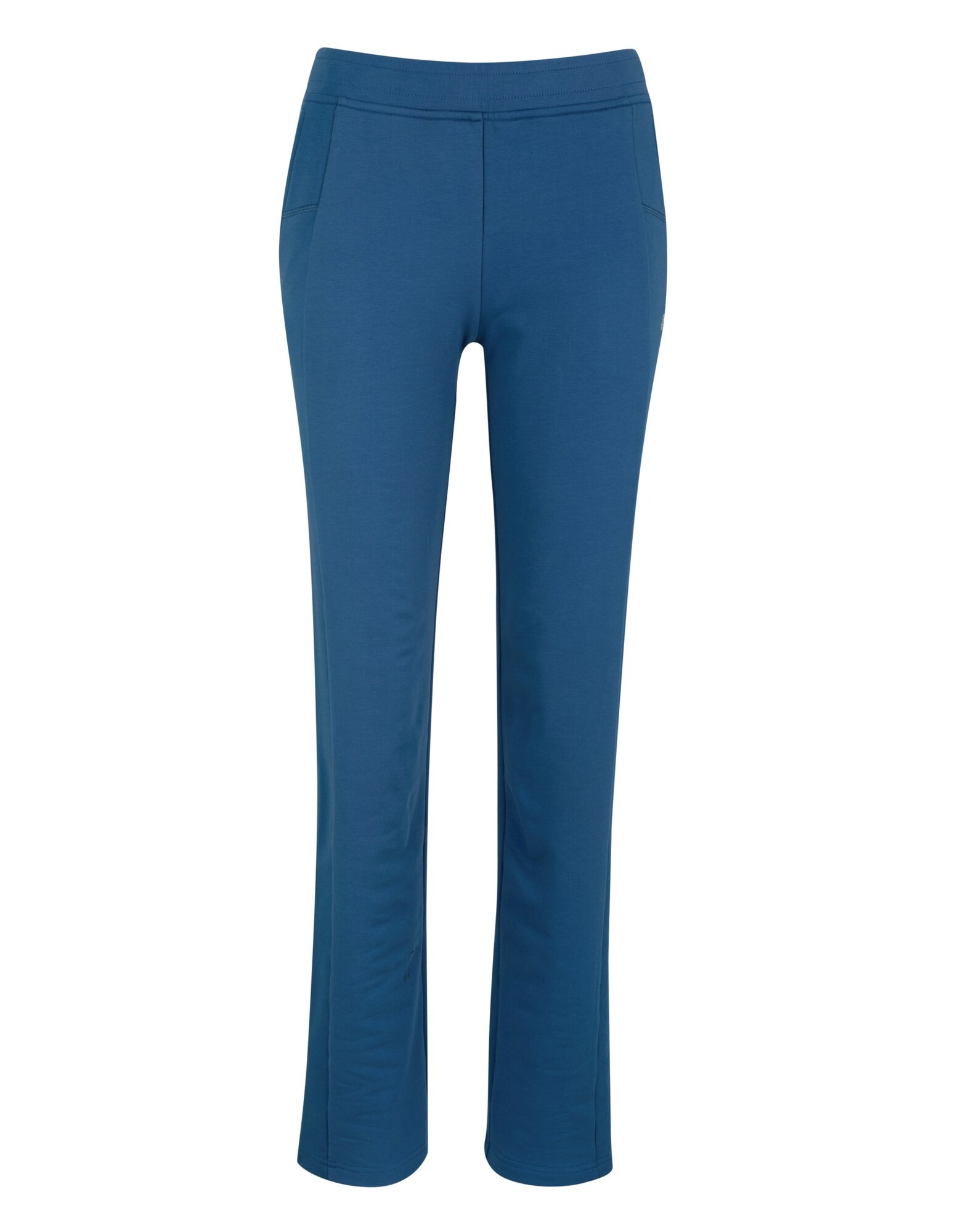 Bequeme blaue Freizeithose mit schlanker Passform und Seitentaschen.