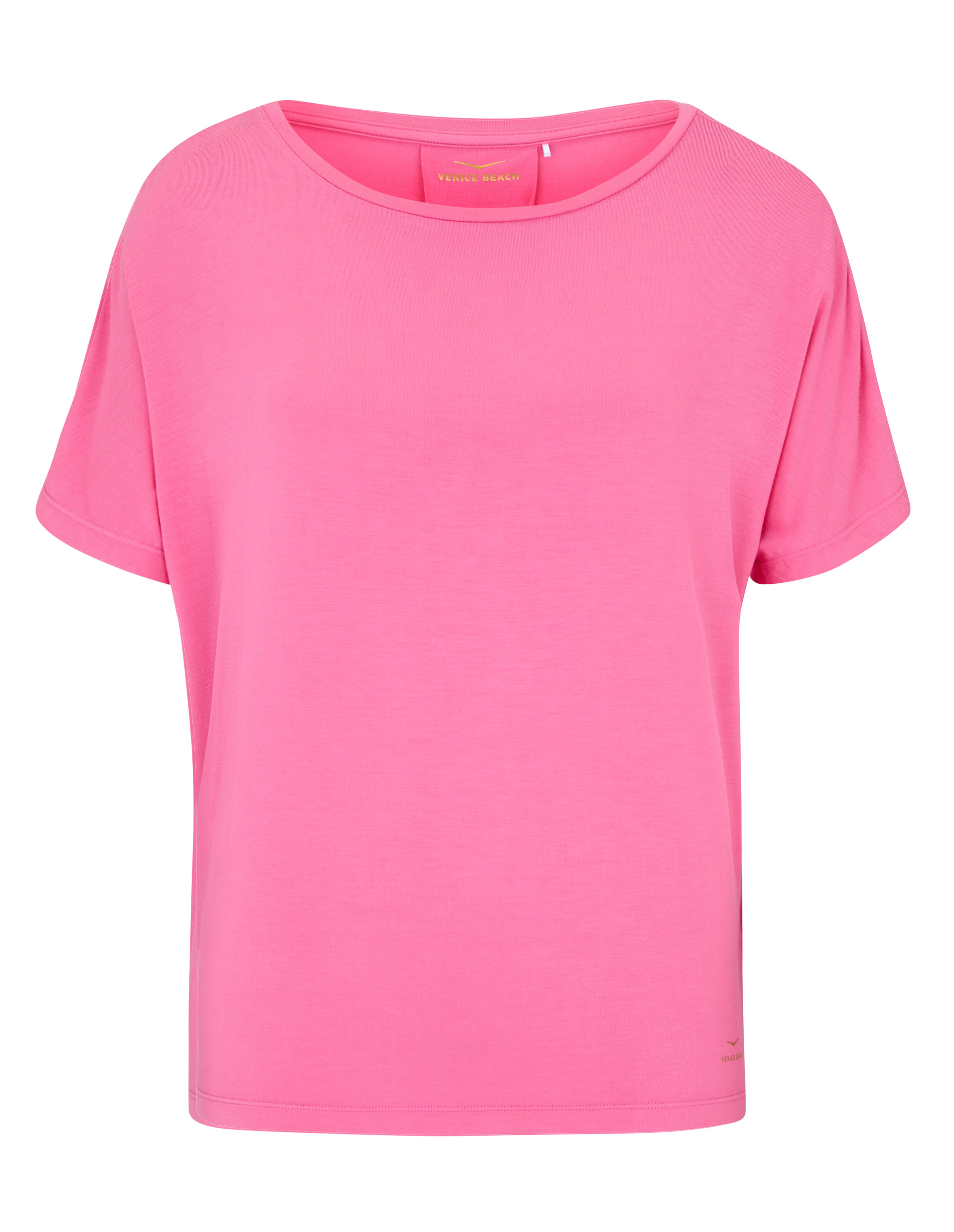 Hellrosa, lässiges T-Shirt mit entspannter Passform und kurzen Ärmeln.